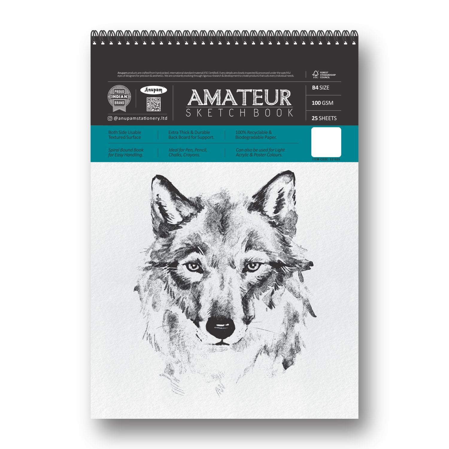 Anupam Amateur Sketchbook -Soft Bound-Cartridge Paper-Wireo Book-100GSM