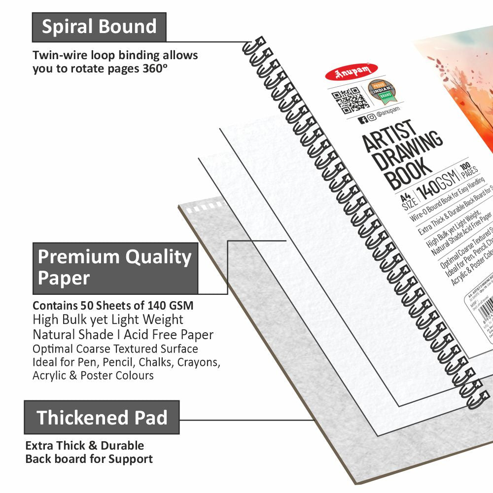 Anupam Artist Drawing Book-Acid Free Paper-(140gsm-160gsm)