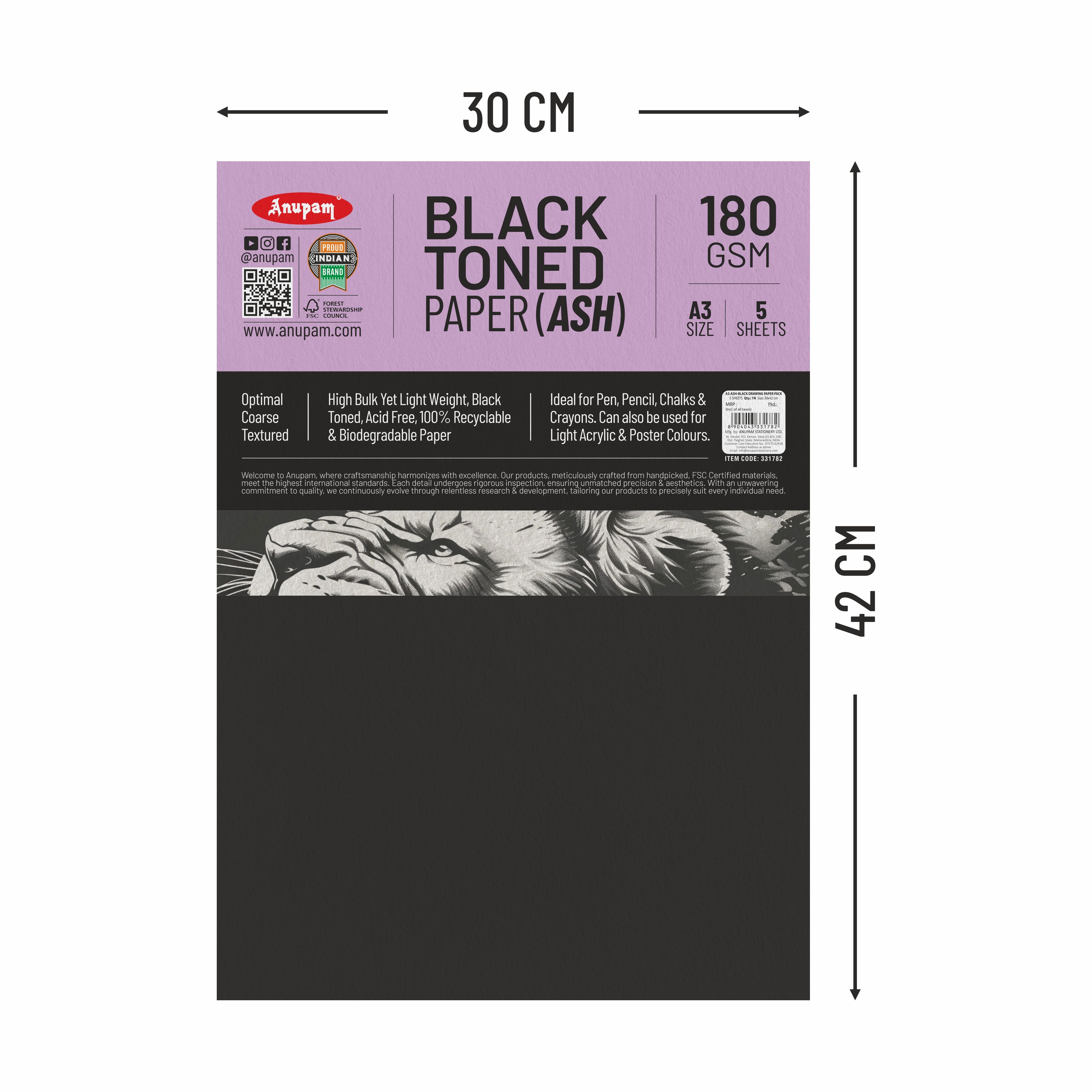 Anupam Ash Black Toned Cartridge Paper-Loose Sheets-180 GSM ( Pack of 2 )