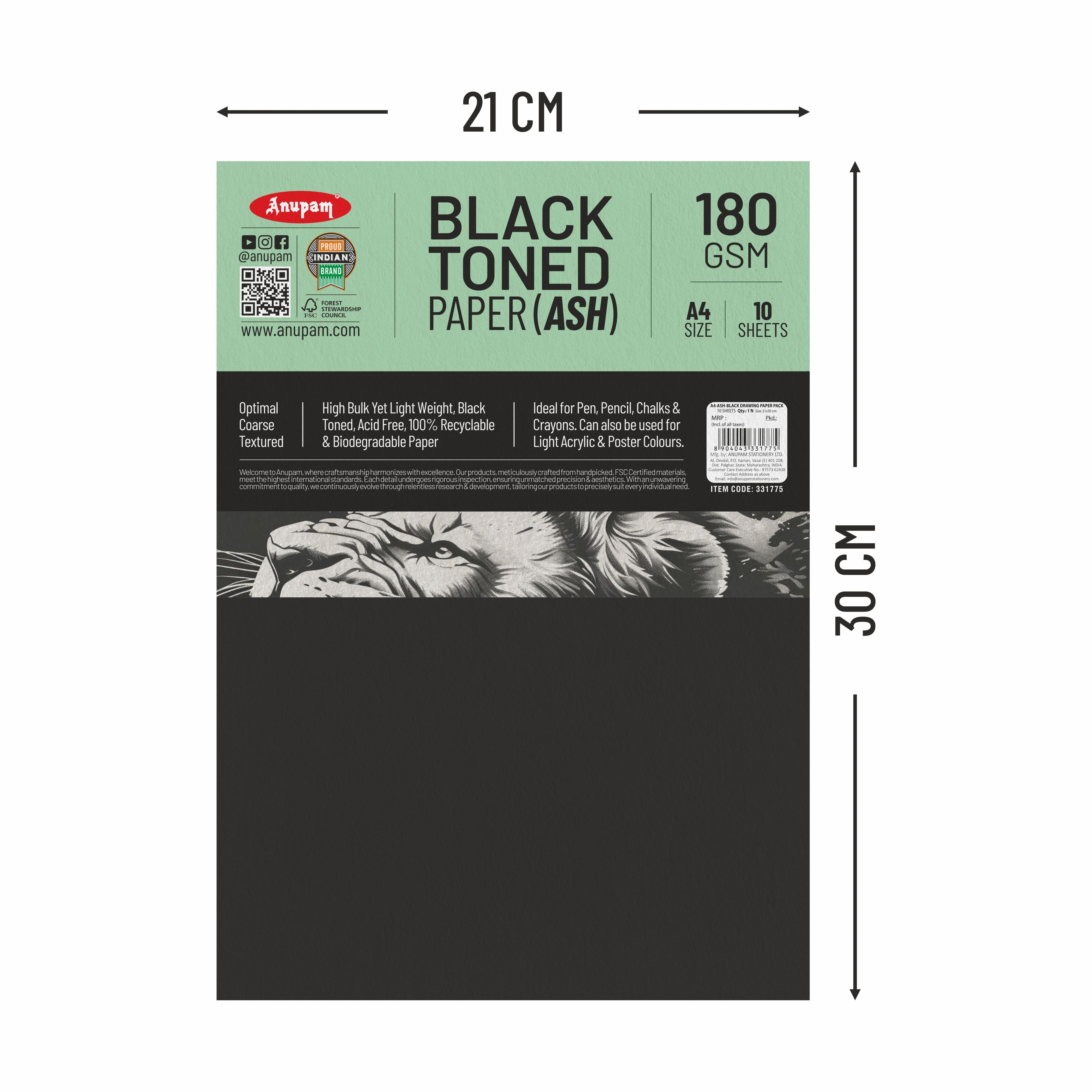 Anupam Ash Black Toned Cartridge Paper-Loose Sheets-180 GSM ( Pack of 2 )