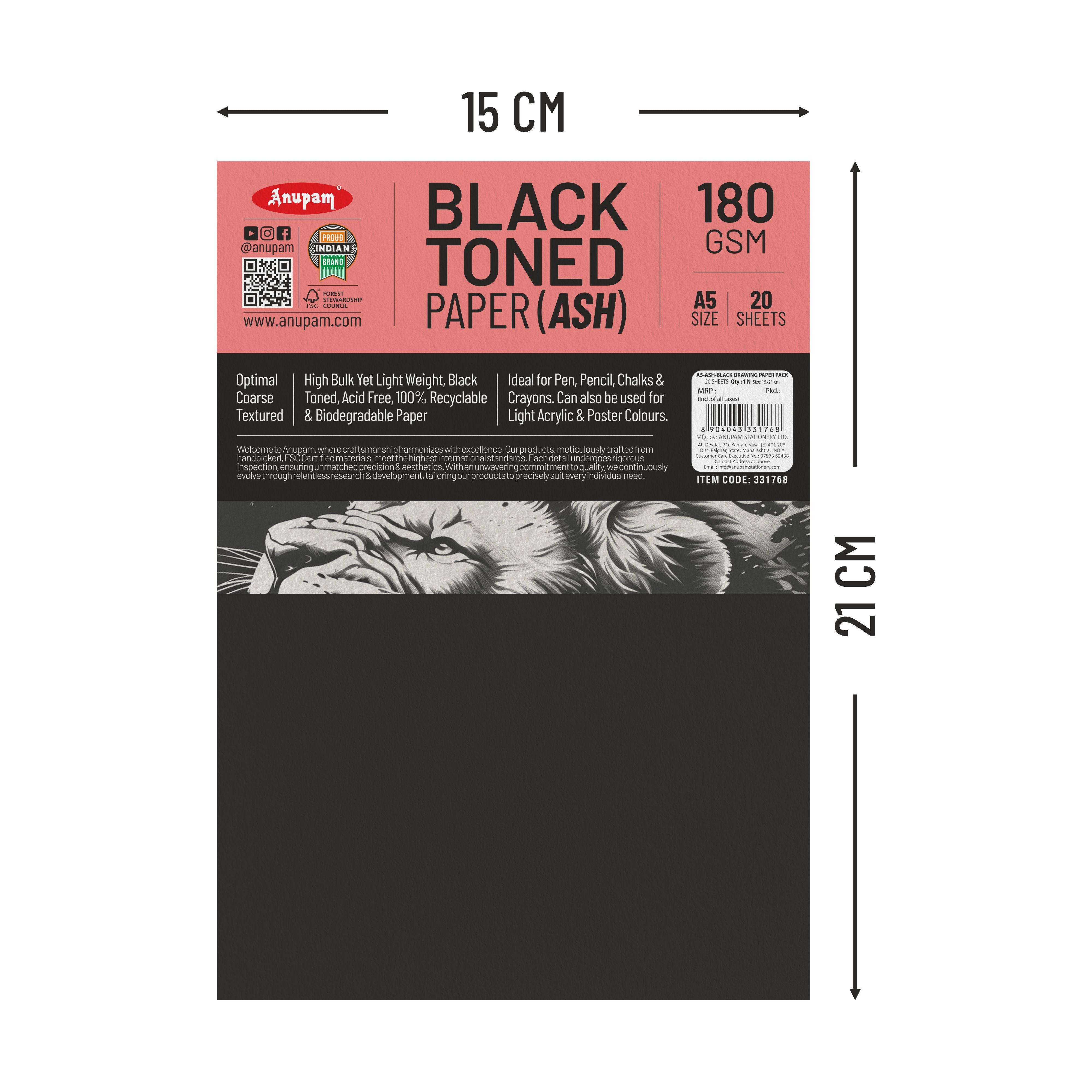 Anupam Ash Black Toned Cartridge Paper-Loose Sheets-180 GSM ( Pack of 2 )