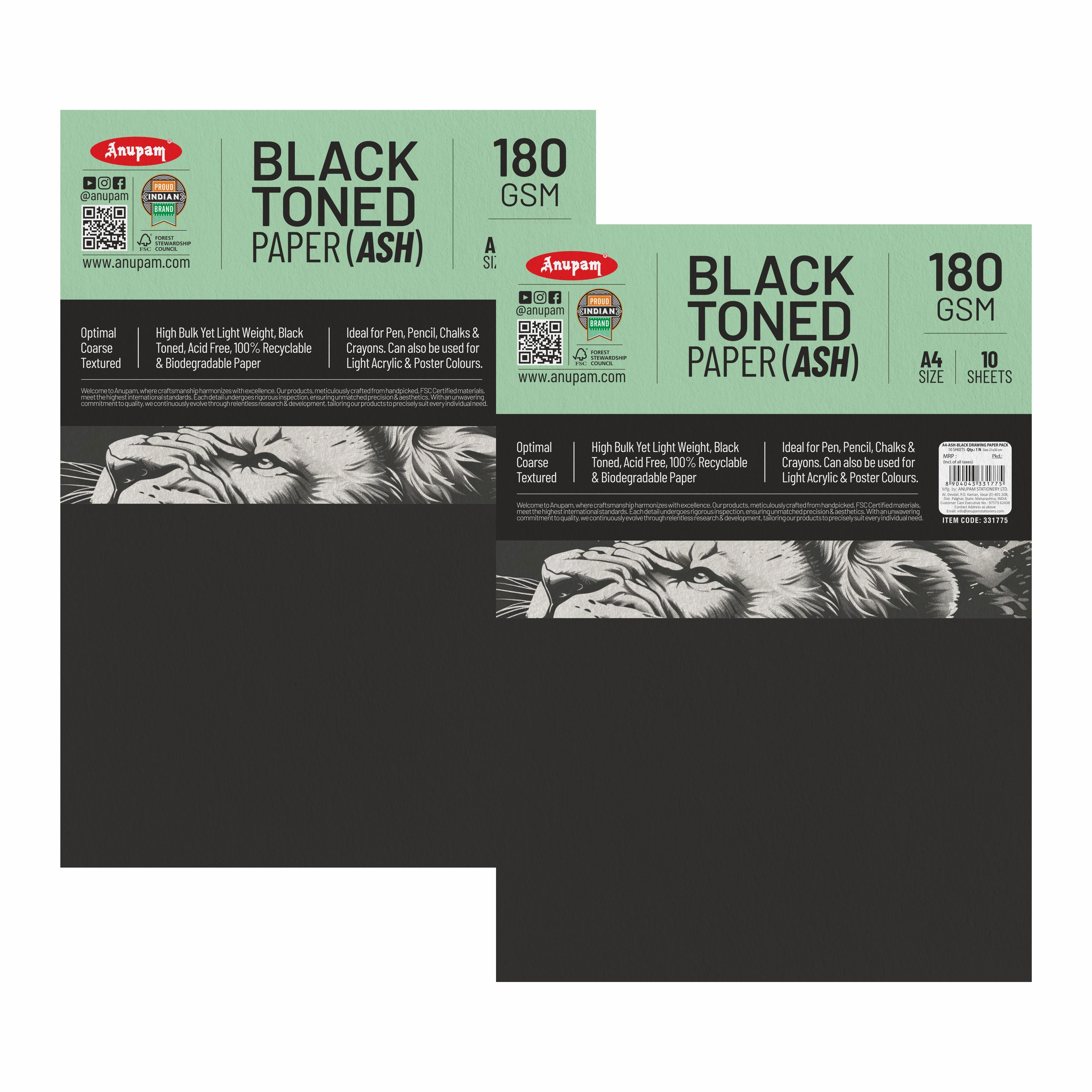 Anupam Ash Black Toned Cartridge Paper-Loose Sheets-180 GSM ( Pack of 2 )