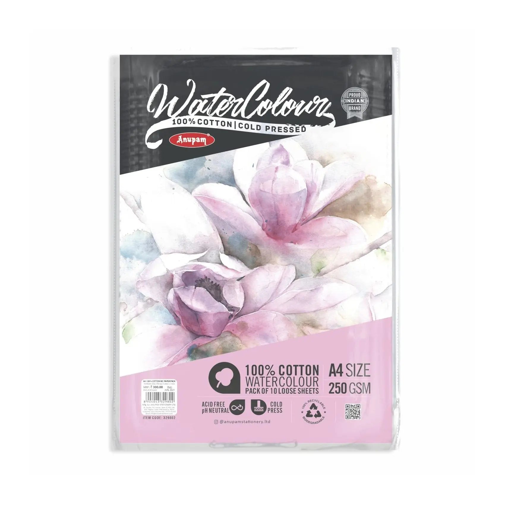 Anupam 100% Cotton Watercolour Paper - Loose Sheets - 250 GSM - Cold Pressed Anupam
