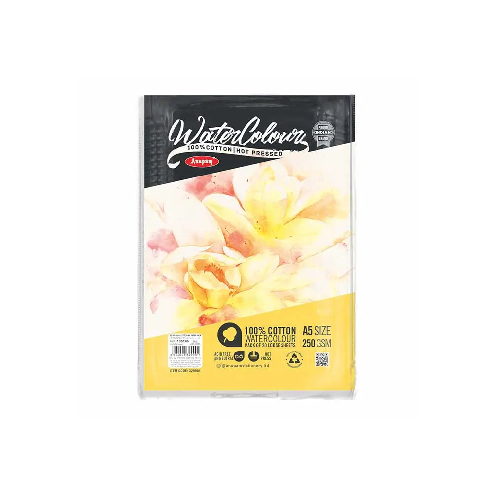 Anupam 100% Cotton Watercolour Paper Loose Sheets Hot Pressed 250 GSM Anupam