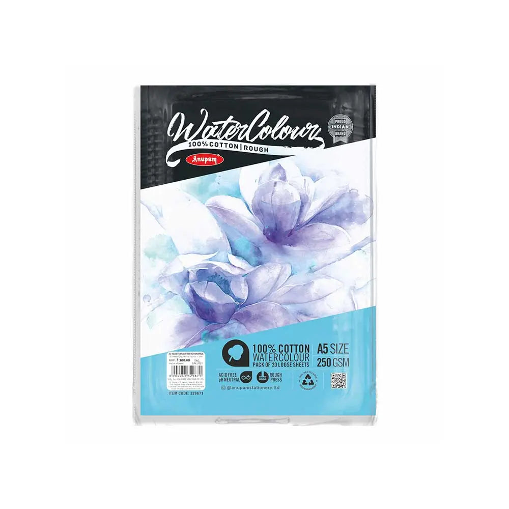 Anupam 100% Cotton Watercolour Paper Loose Sheets Rough Pressed 250 GSM Anupam