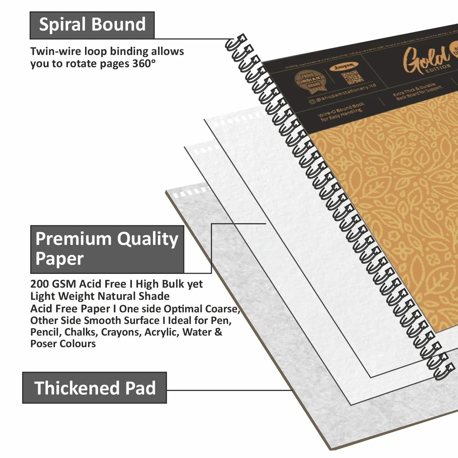 Anupam Artist Drawing Book Gold Edition - 300 GSM Anupam