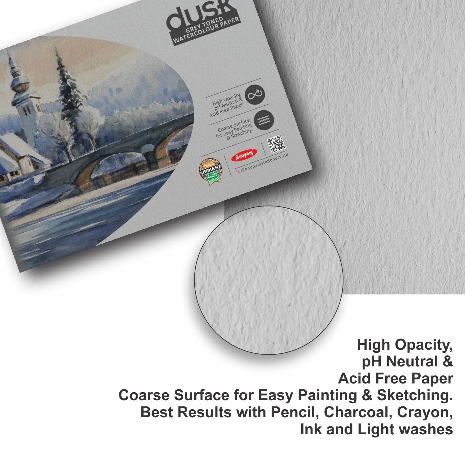 Anupam Dusk Grey Toned Water Colour Paper Cold Pressed Pad 225 GSM Anupam
