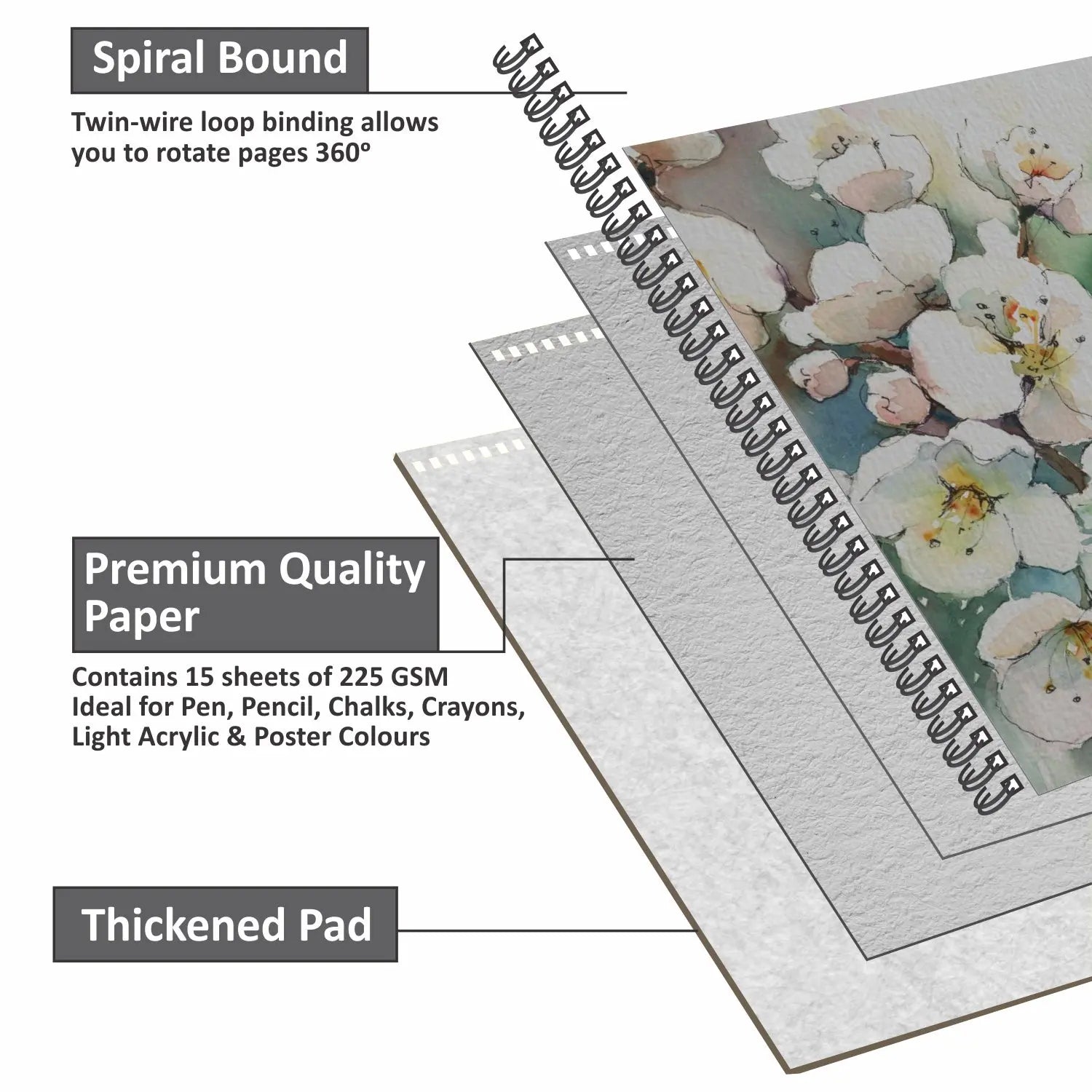 Anupam Dusk Grey Toned Water Colour Paper Cold Pressed Wireo Book 225 GSM Anupam