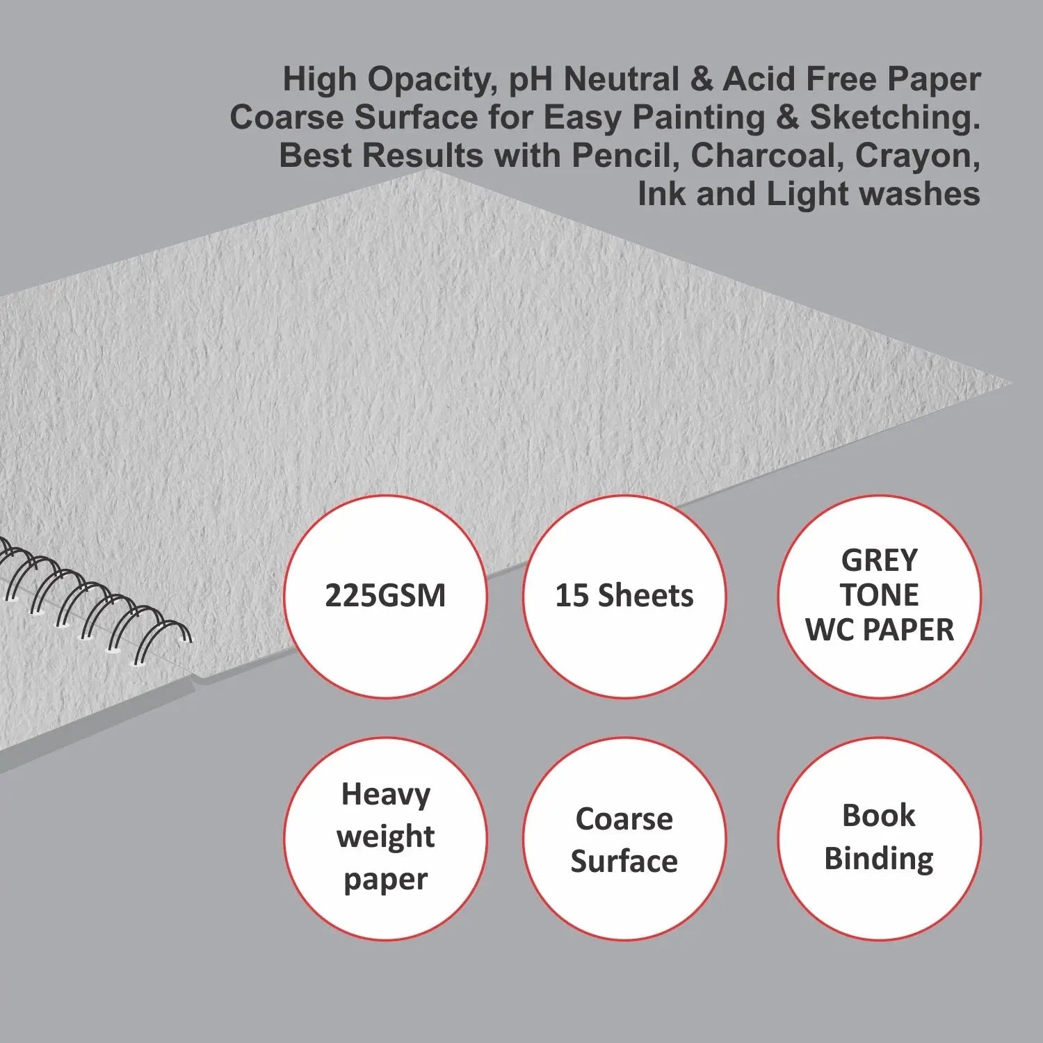 Anupam Dusk Grey Toned Water Colour Paper Cold Pressed Wireo Book 225 GSM Anupam