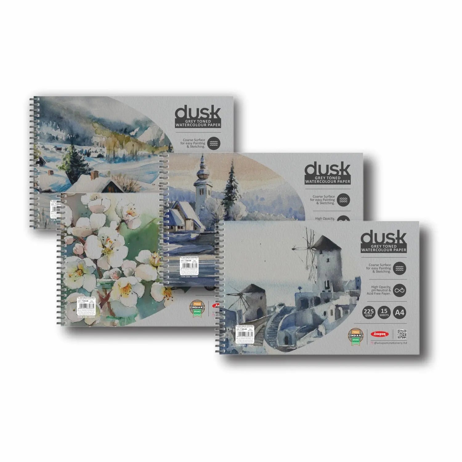 Anupam Dusk Grey Toned Water Colour Paper Cold Pressed Wireo Book 225 GSM Anupam