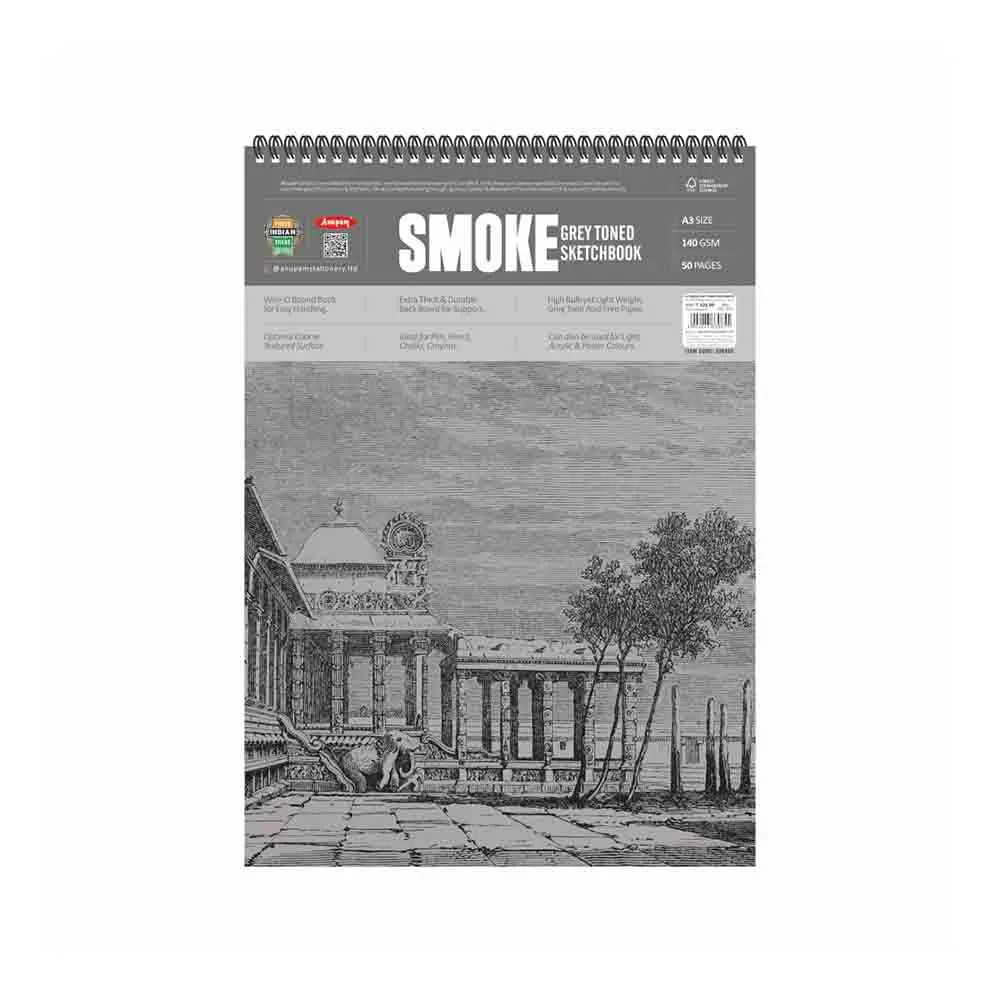 Anupam Grey Toned Paper Sketchbook -140 GSM Cartridge Paper - WireO Bound - Smoke Book Anupam