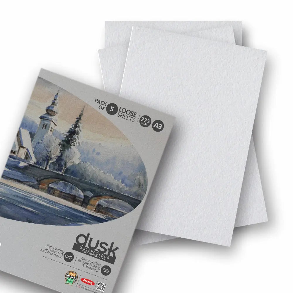 Anupam Grey Toned Watercolour Paper Loose Sheets Dusk 225 GSM Anupam