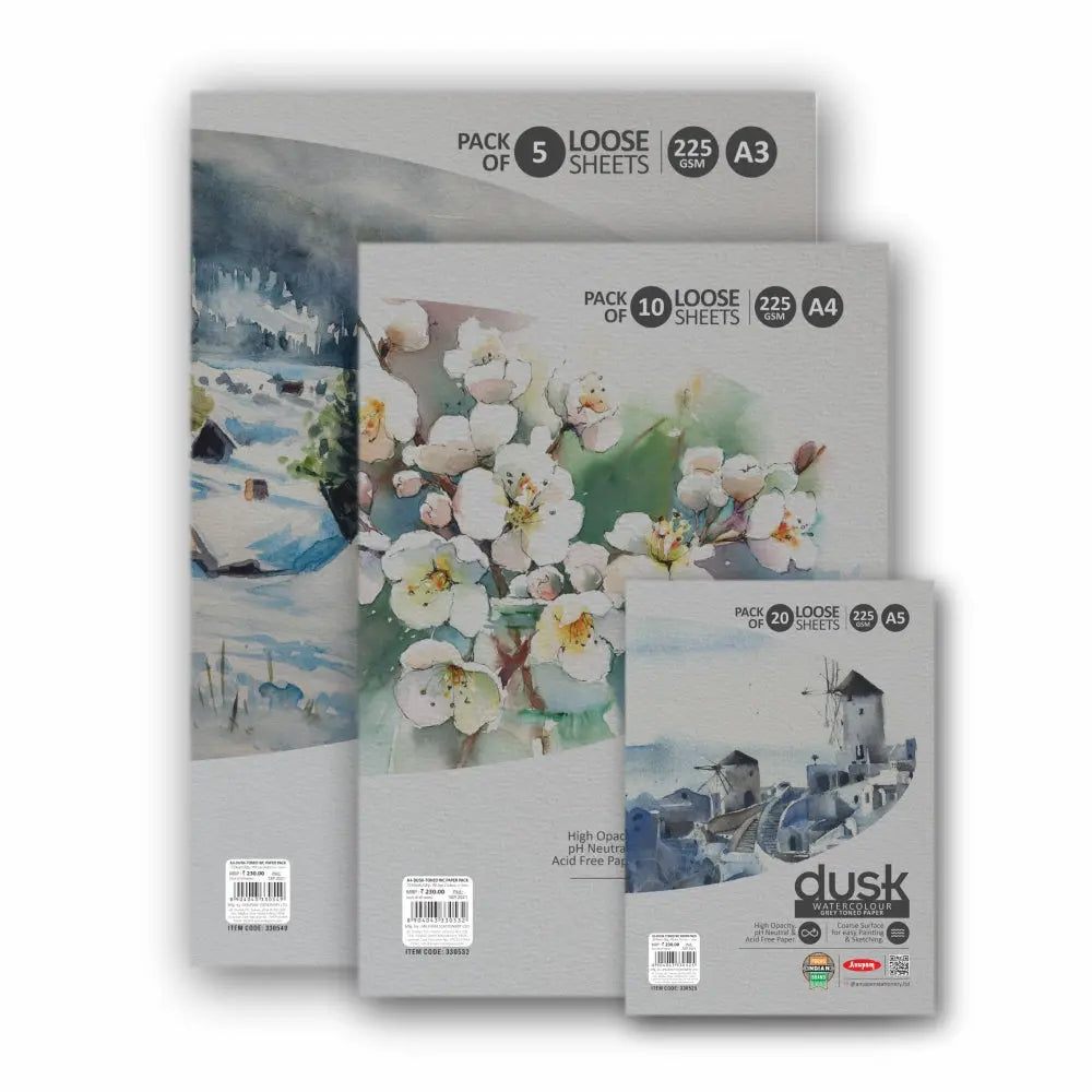 Anupam Grey Toned Watercolour Paper Loose Sheets Dusk 225 GSM Anupam