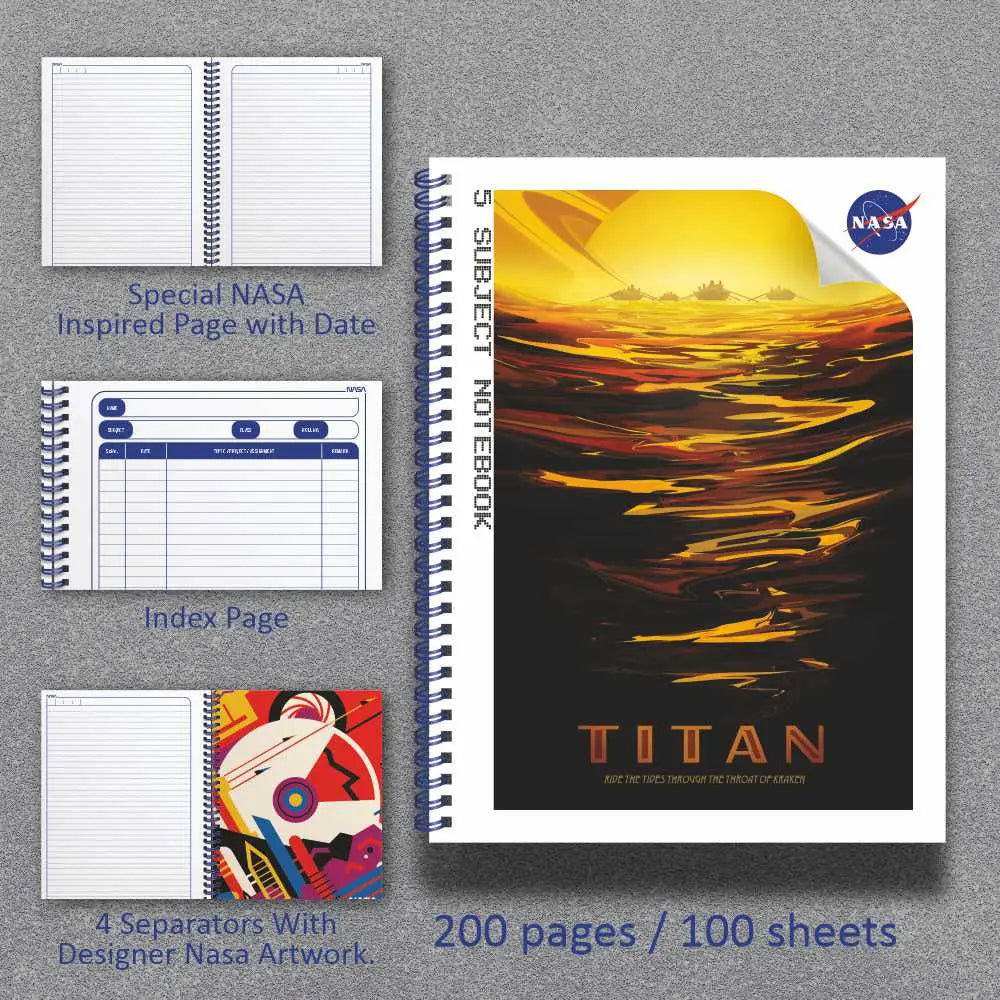 Anupam Nasa 5 Subject Spiral Notebook - 70 GSM Paper - Pages 200 - Ideal for Profesionals & Students Anupam