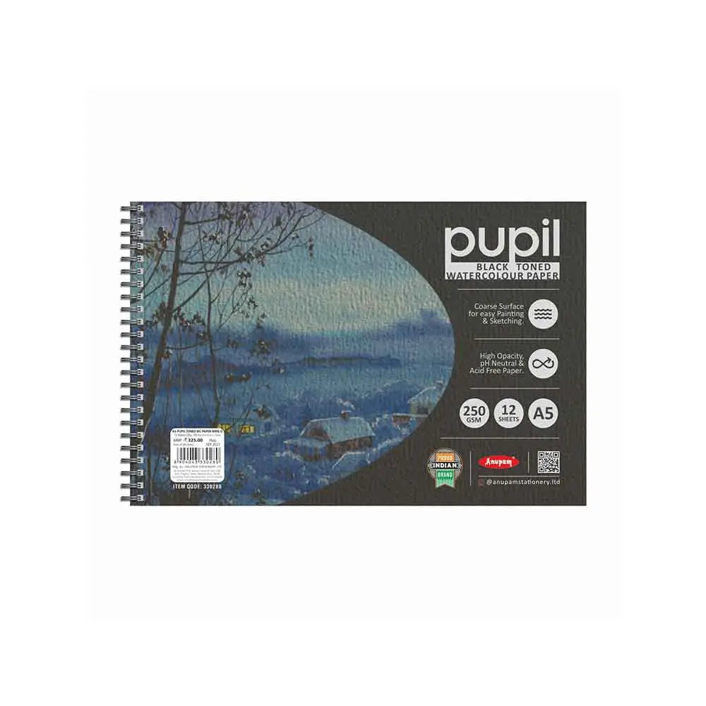 Anupam Pupil Black Toned Watercolour Paper Wireo Book 250 GSM Anupam