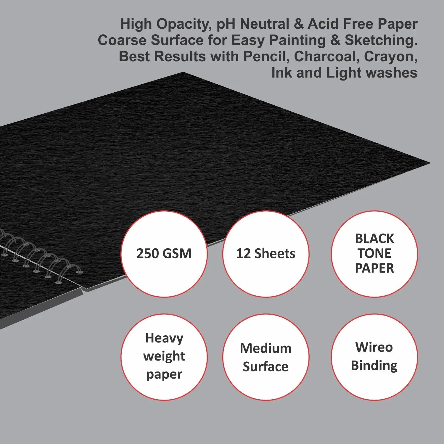 Anupam Pupil Black Toned Watercolour Paper Wireo Book 250 GSM Anupam