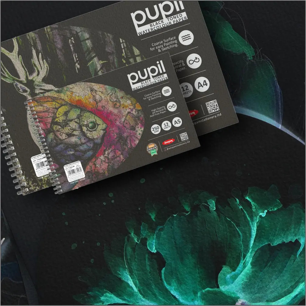 Anupam Pupil Black Toned Watercolour Paper Wireo Book 250 GSM Anupam