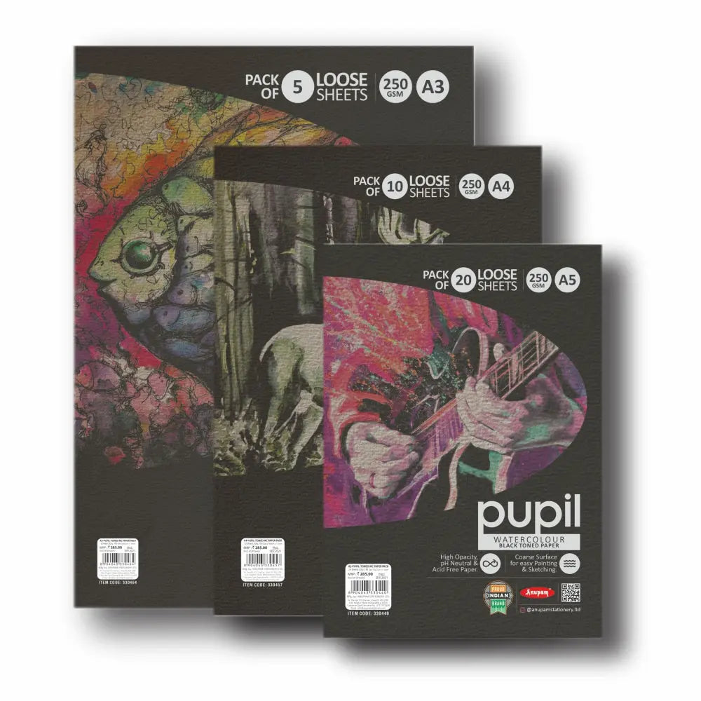 Anupam Pupil Watercolour Black Toned Loose Sheets - 250 GSM Anupam