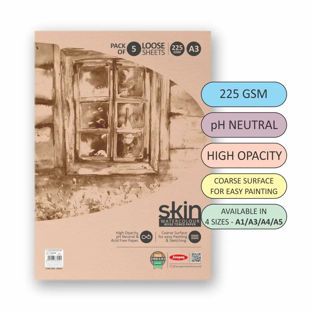 Anupam Skin Toned Watercolour Paper Loose Sheets 225gsm Anupam