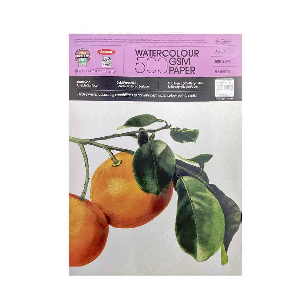 Anupam Watercolour Paper 500 GSM Cold Pressed (Loose Sheets) Anupam