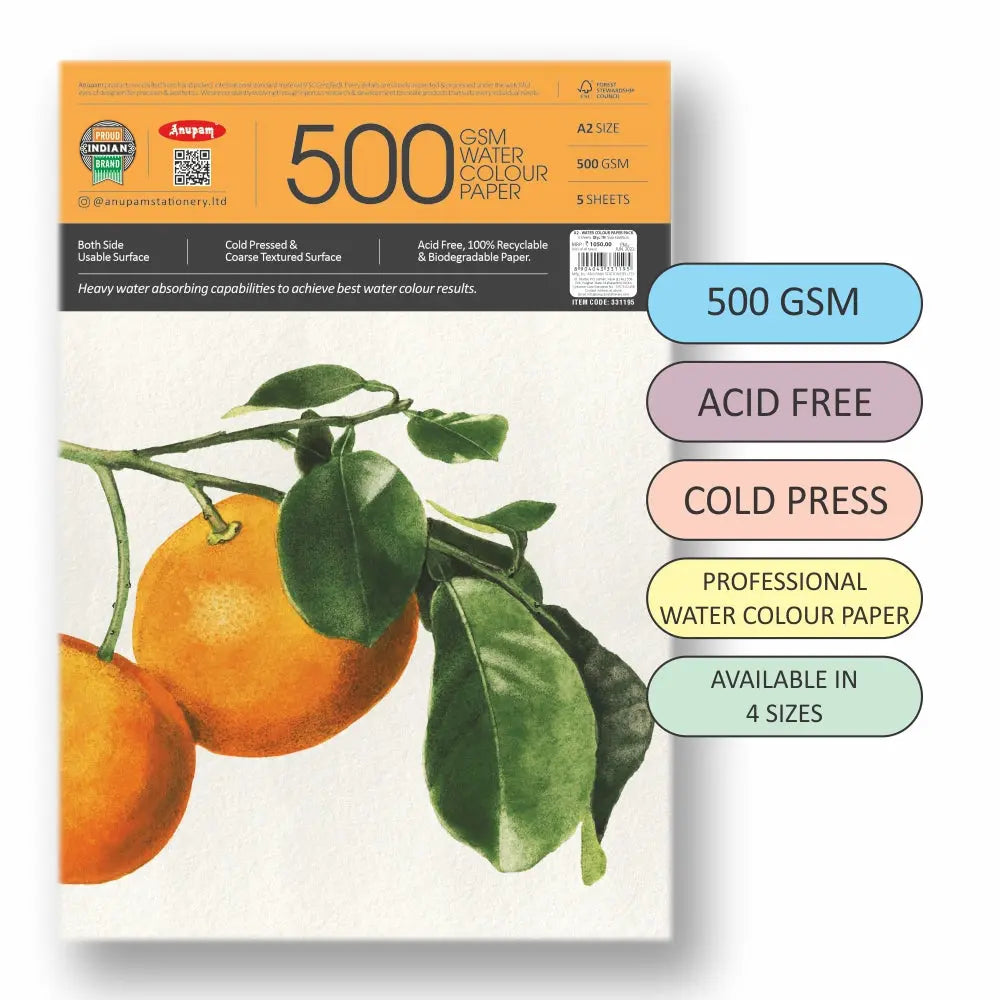 Anupam Watercolour Paper 500 GSM Cold Pressed (Loose Sheets) Anupam