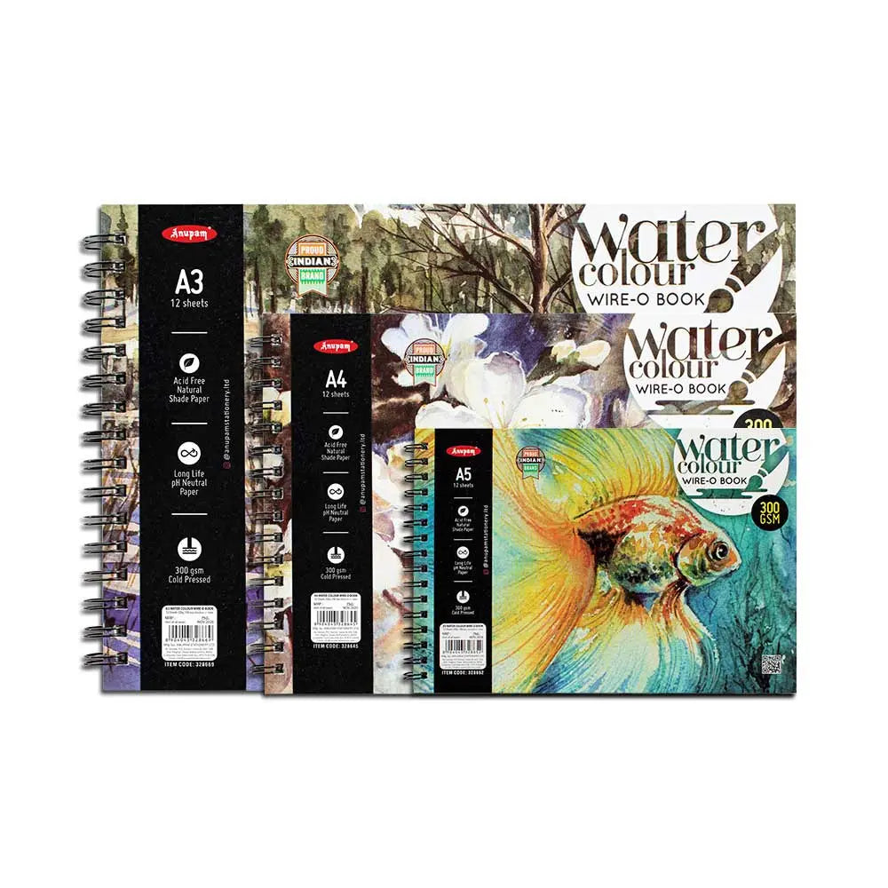 Anupam Watercolour Paper Wireo Book (200 GSM & 300 GSM) - Cold Pressed Anupam