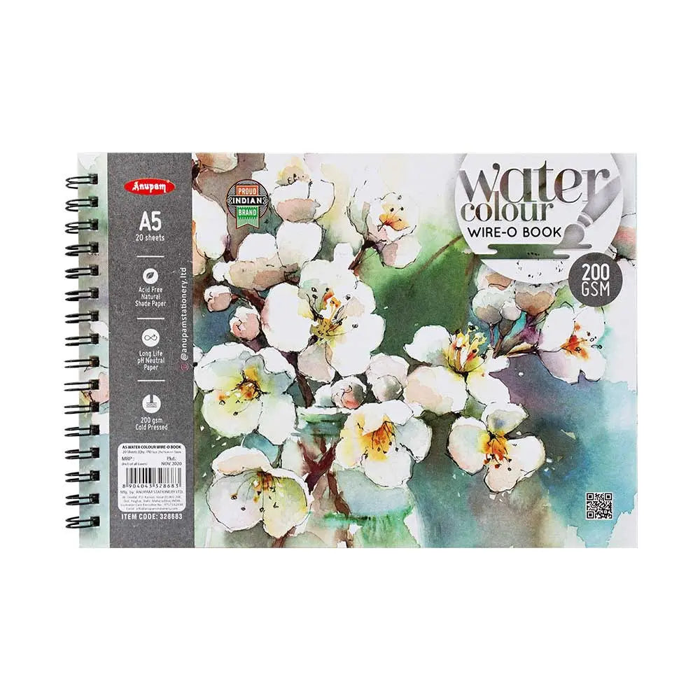 Anupam Watercolour Paper Wireo Book (200 GSM & 300 GSM) - Cold Pressed Anupam