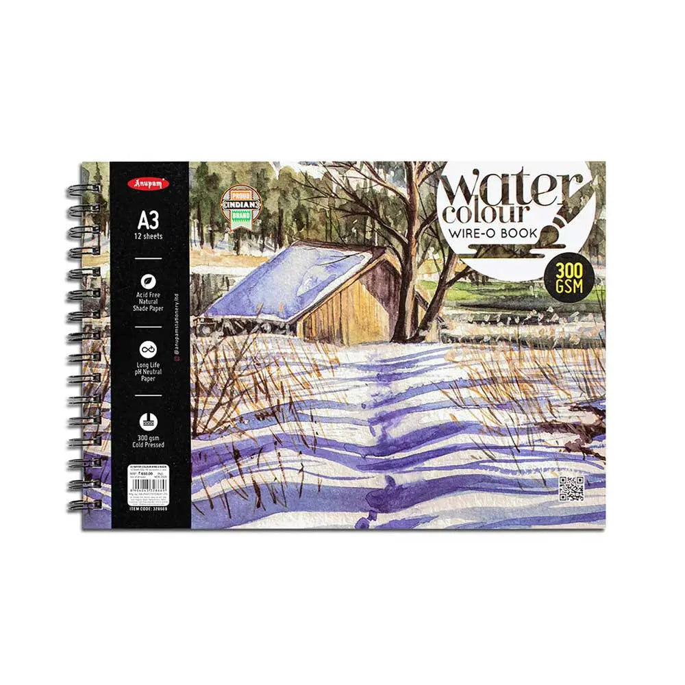 Anupam Watercolour Paper Wireo Book (200 GSM & 300 GSM) - Cold Pressed Anupam