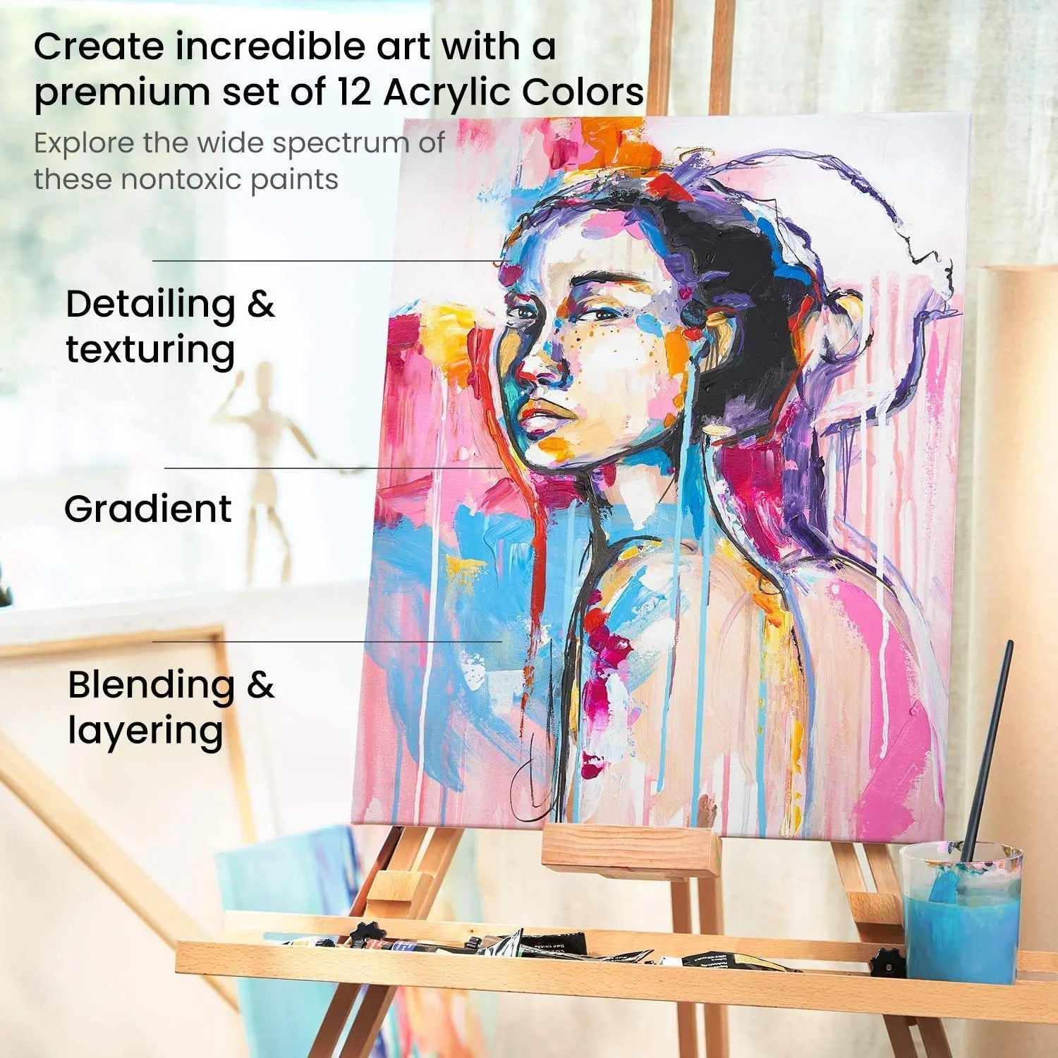 Arteza Premium Acrylic Paint Assorted Colours Set with Storage Box