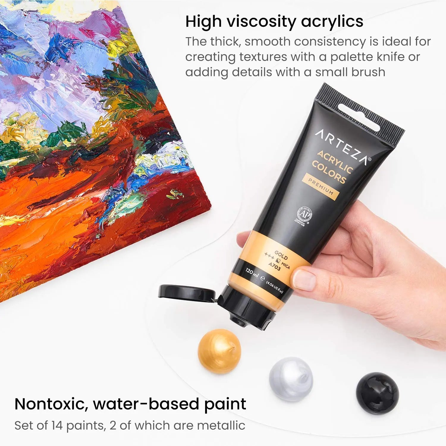 Arteza Premium Acrylic Paint Assorted Colours Set with Storage Box