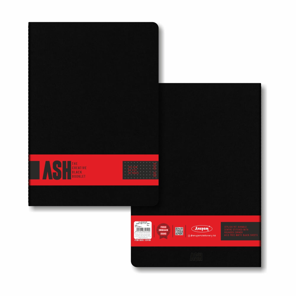 Anupam Ash Booklet Sketchbook Acid Free Matte Black Dotted Grid Page 180 GSM 40 Pages