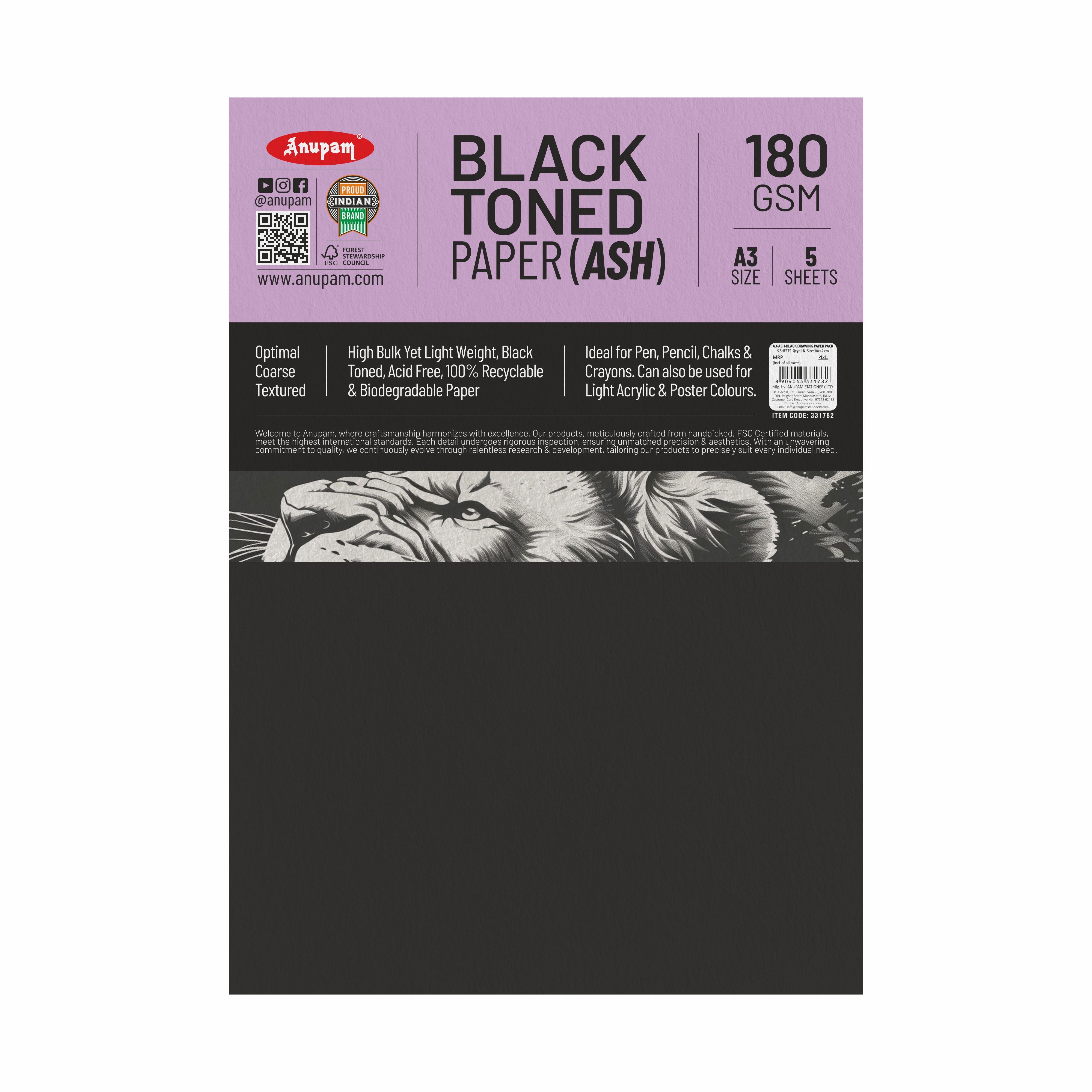 Anupam Ash Black Toned Cartridge Paper-Loose Sheets-180 GSM ( Pack of 2 )