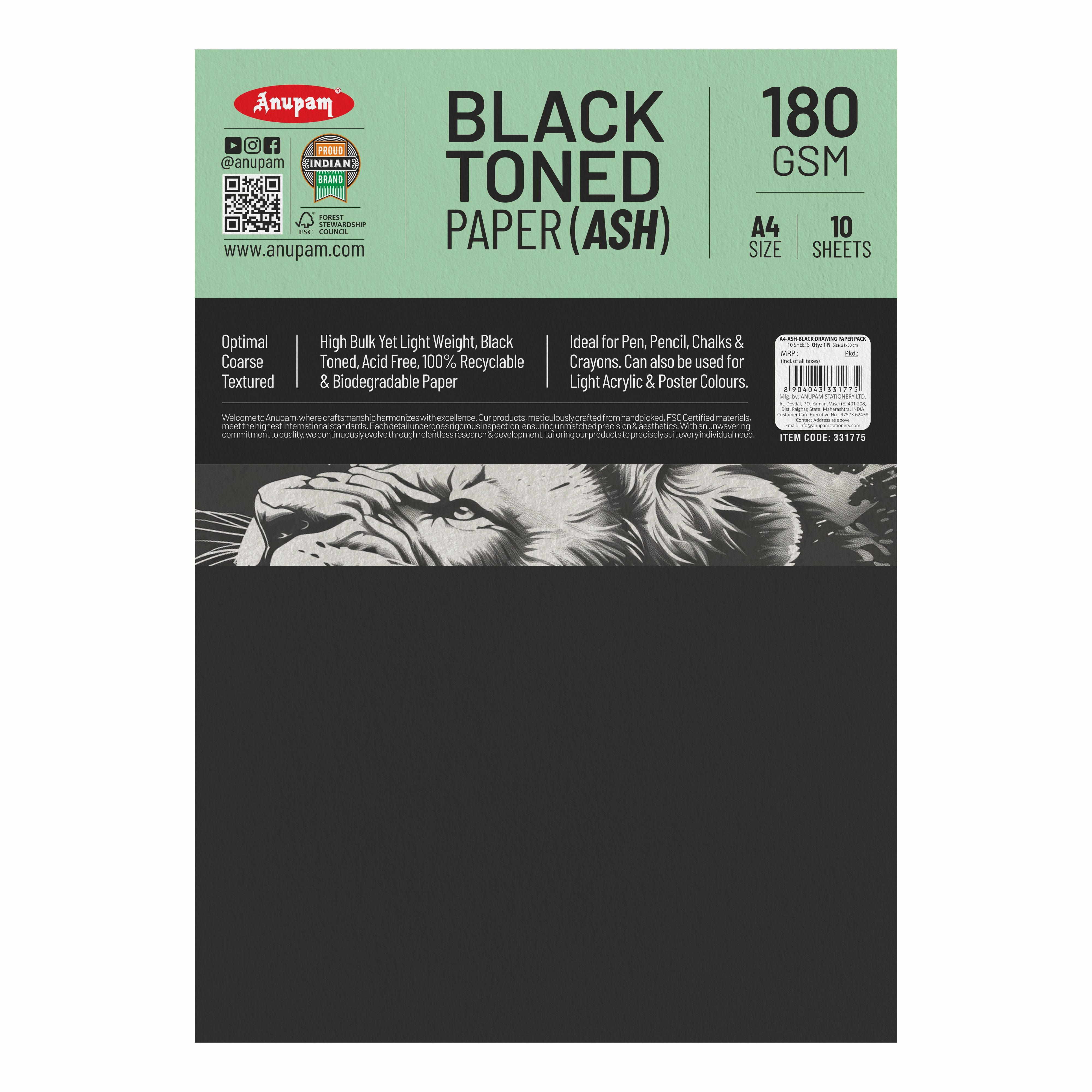 Anupam Ash Black Toned Cartridge Paper-Loose Sheets-180 GSM ( Pack of 2 )