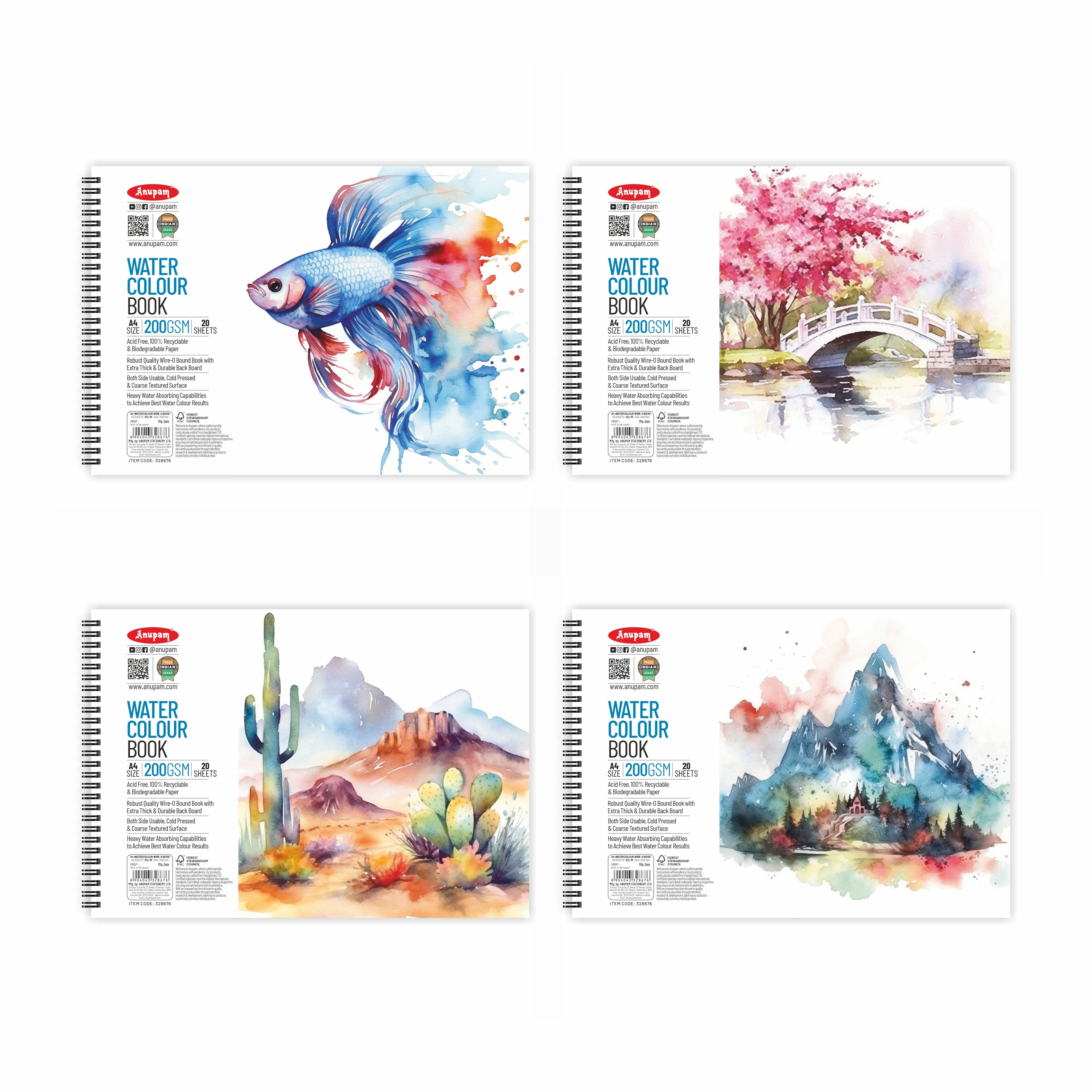 Anupam Watercolour Paper Wireo Book -Cold Pressed-natural White-(200 GSM & 300 GSM)