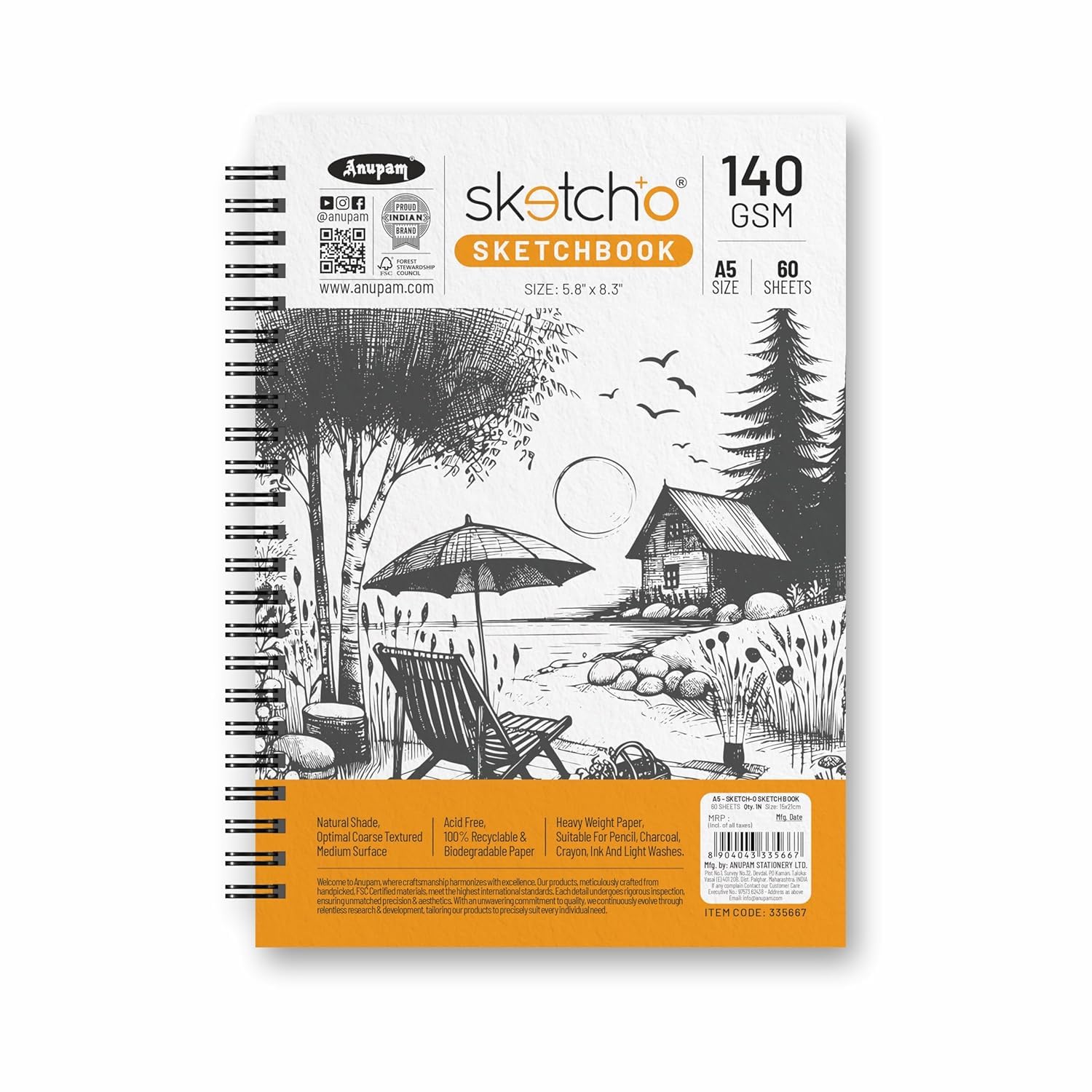 Anupam Sketch-O Sketching and Drawing Sketchbook-Soft Bound-Cartridge Paper-140GSM-Wireo Book