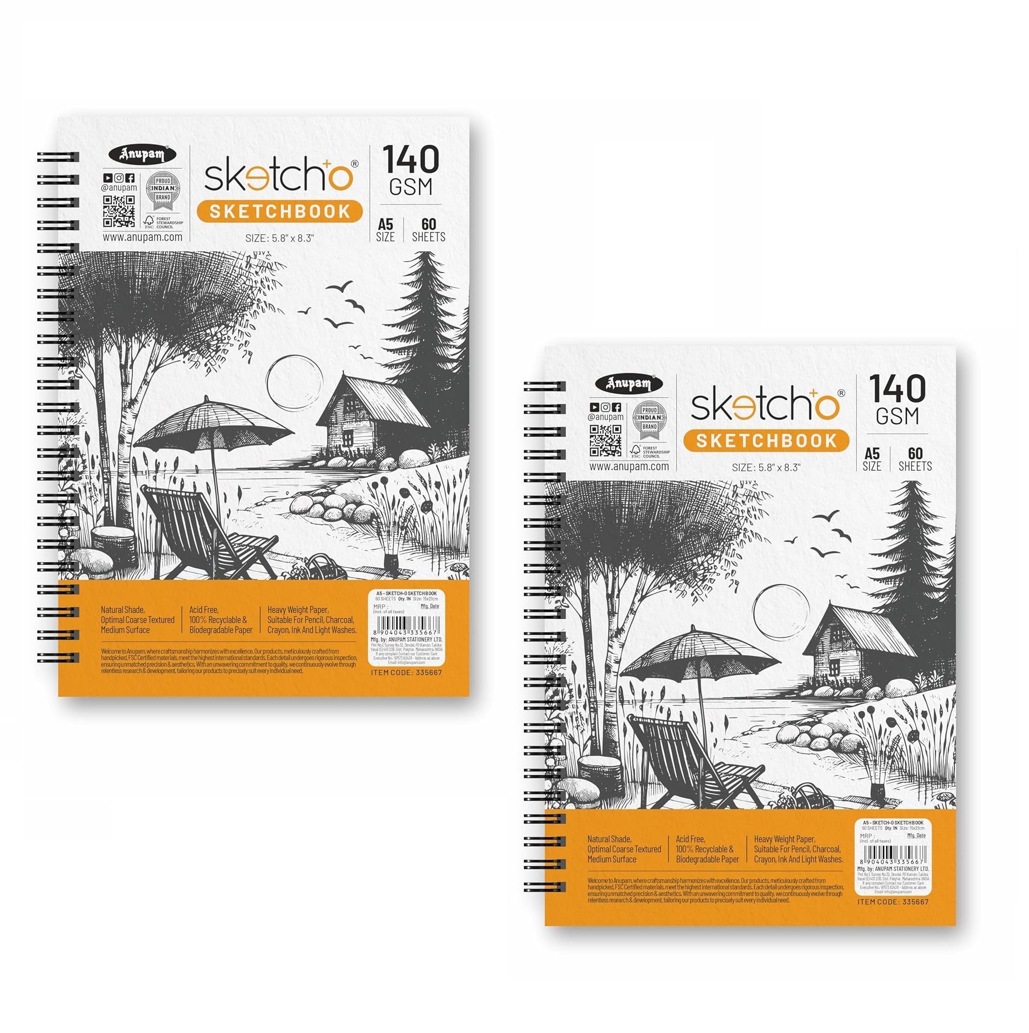 Anupam Sketch-O Sketching and Drawing Sketchbook-Soft Bound-Cartridge Paper-140GSM-Wireo Book