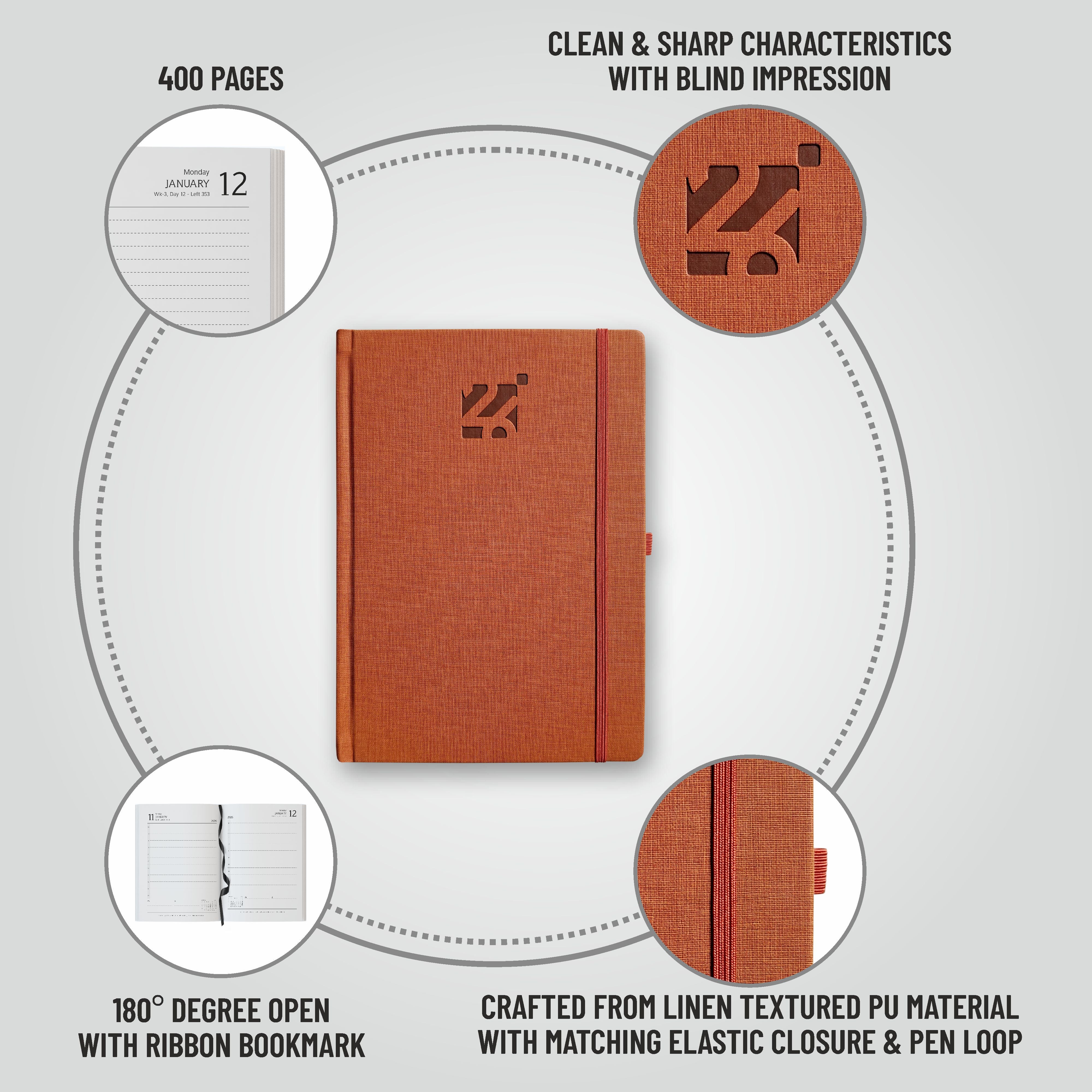 Anupam Blaze 2026 Diary – Dated Daily Planner with Monthly Calendar | Full Page Per Day | New Year 2026 Year Planner | 80 GSM Paper | 365 Days | Aesthetic Daily Diary Book