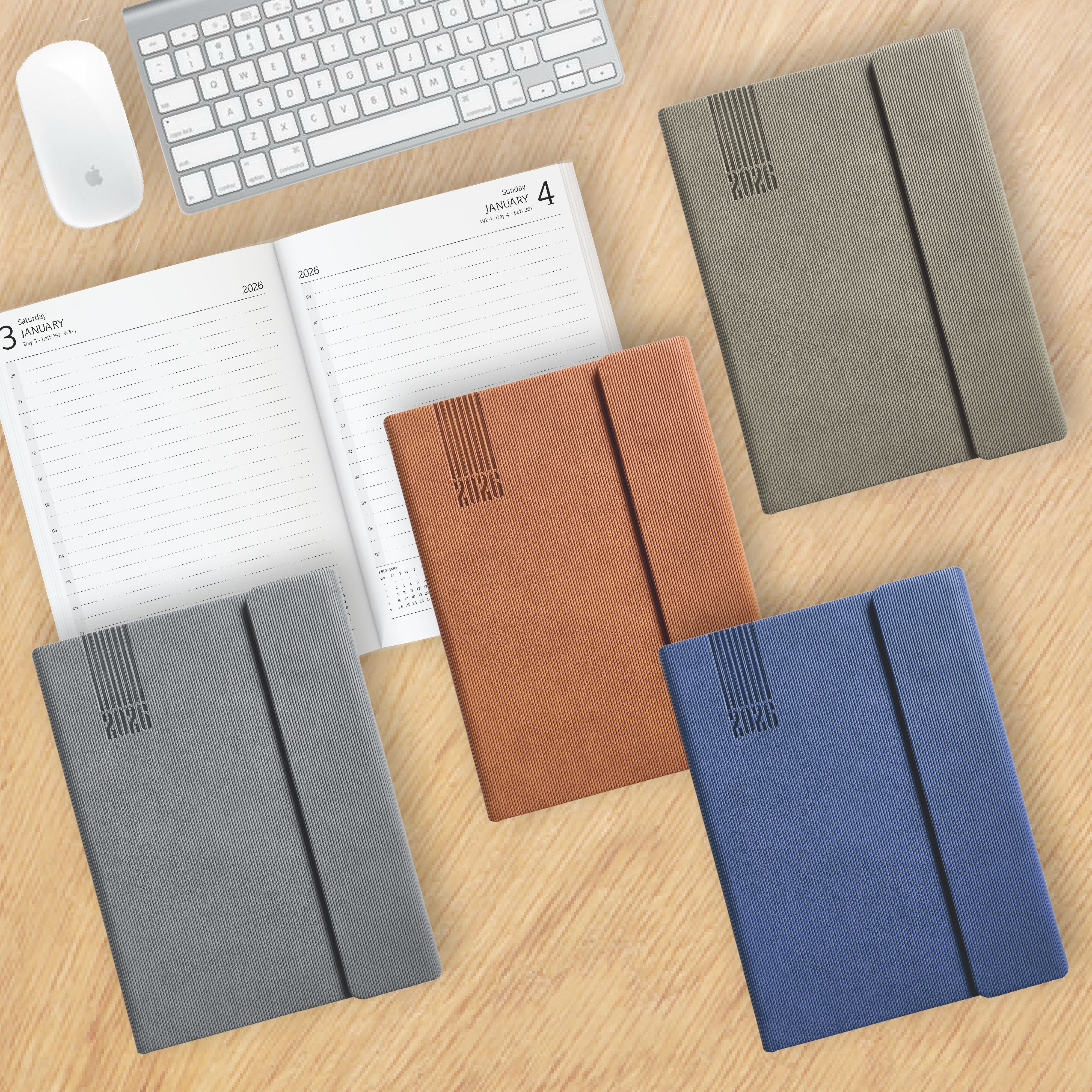 Anupam Bold 2026 Diary with Dates, Daily Planner with Monthly Calendar, 365 Days New Year Diary, PU Cover, Magnetic Flap Closure and Pen Holder Daily Diary for Office