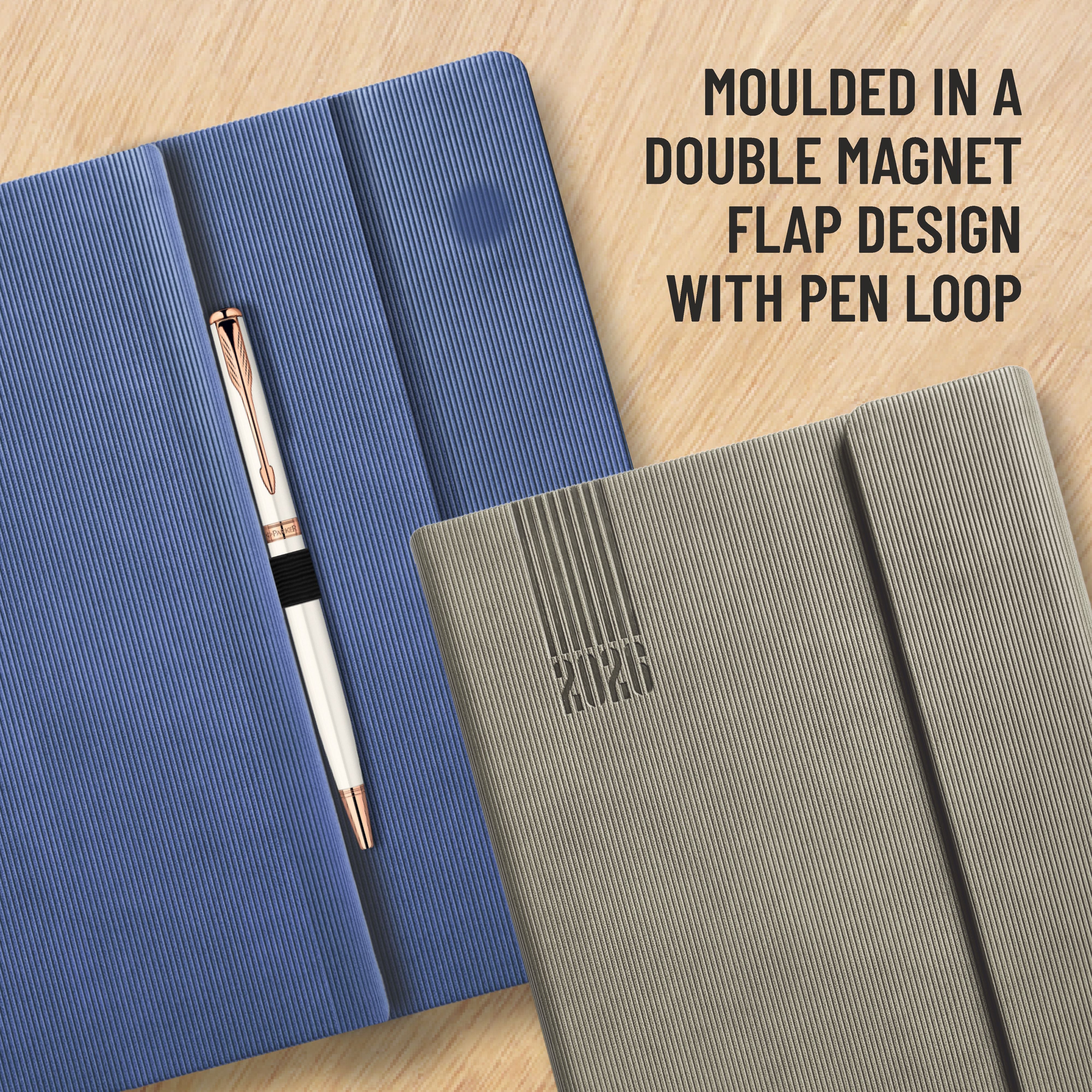 Anupam Bold 2026 Diary with Dates, Daily Planner with Monthly Calendar, 365 Days New Year Diary, PU Cover, Magnetic Flap Closure and Pen Holder Daily Diary for Office