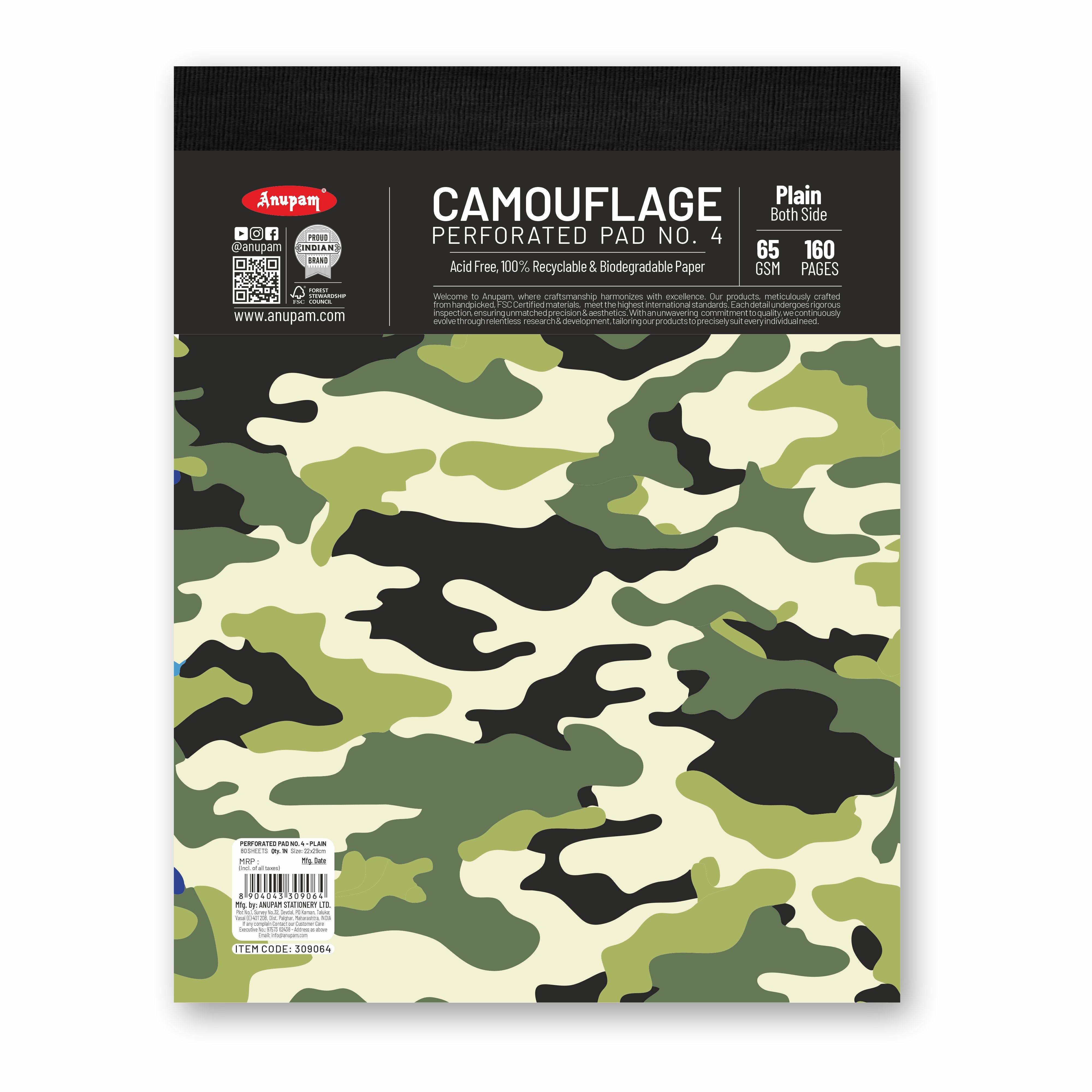 Anupam Camouflage Writing Pad-Wide Ruled Notepad-65 GSM-Micro Perforated Notebook-80 sheets