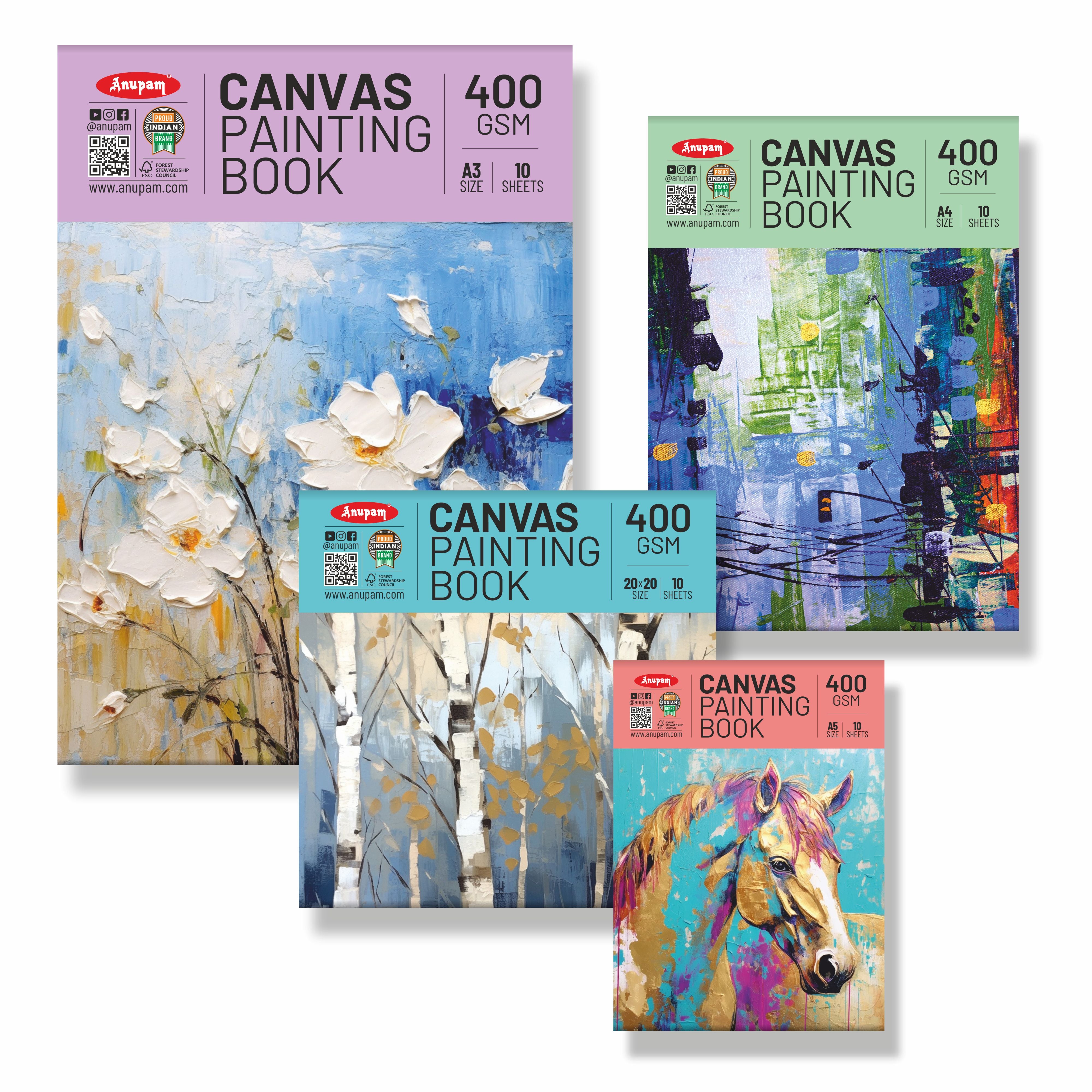 Anupam Canvas Pad Acrylic Gesso Primed Acid Free-10 Oz -400GSM-(10 Sheets)