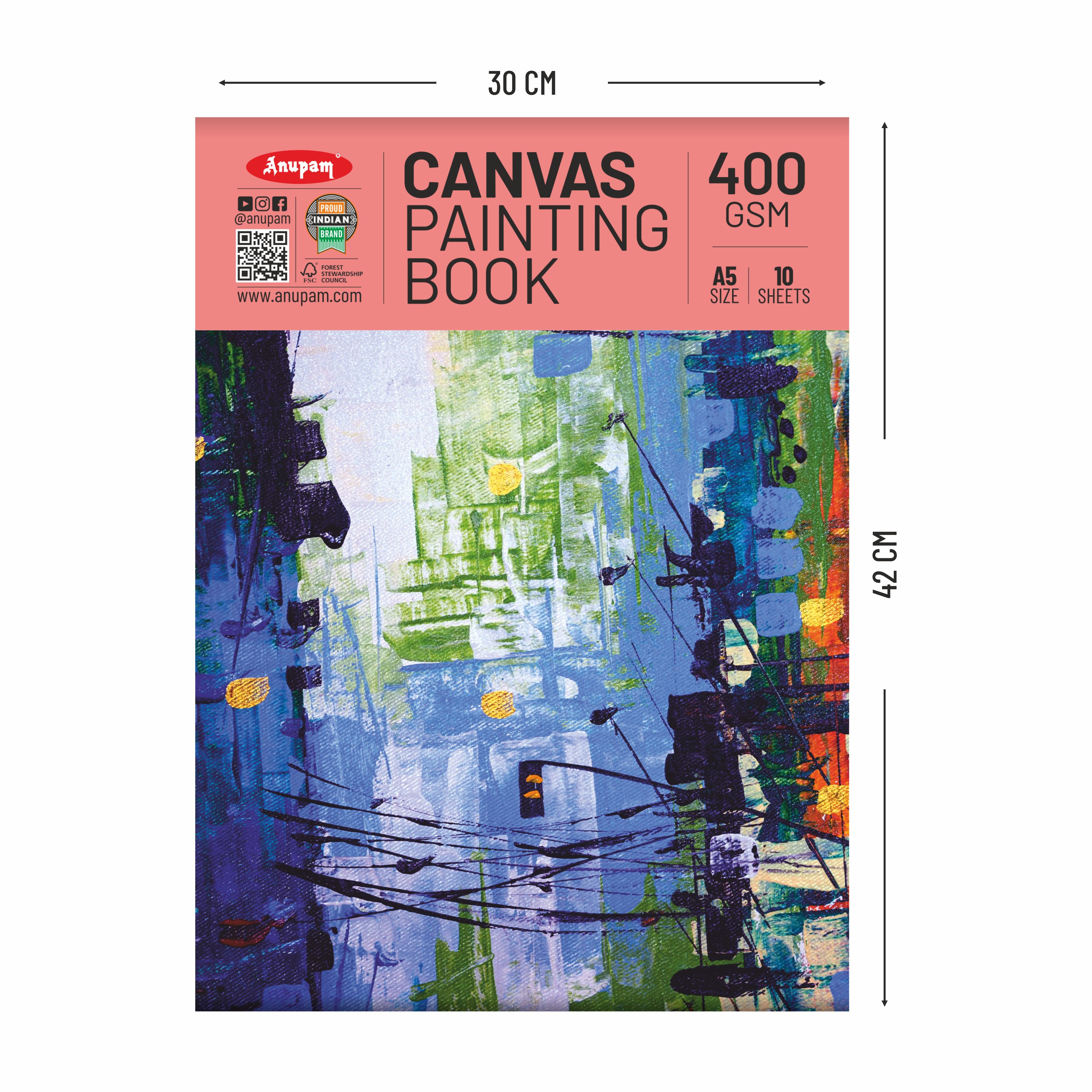 Anupam Canvas Pad Acrylic Gesso Primed Acid Free-10 Oz -400GSM-(10 Sheets)