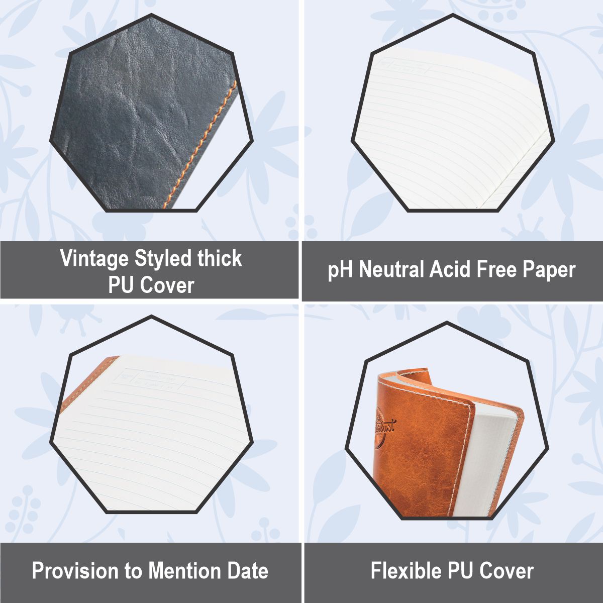 Anupam Crave Journal A5 Ruled Notebook 192 Pages 80Gsm Flexible PU Cover Vintage Diary, Travel Journal Notebook