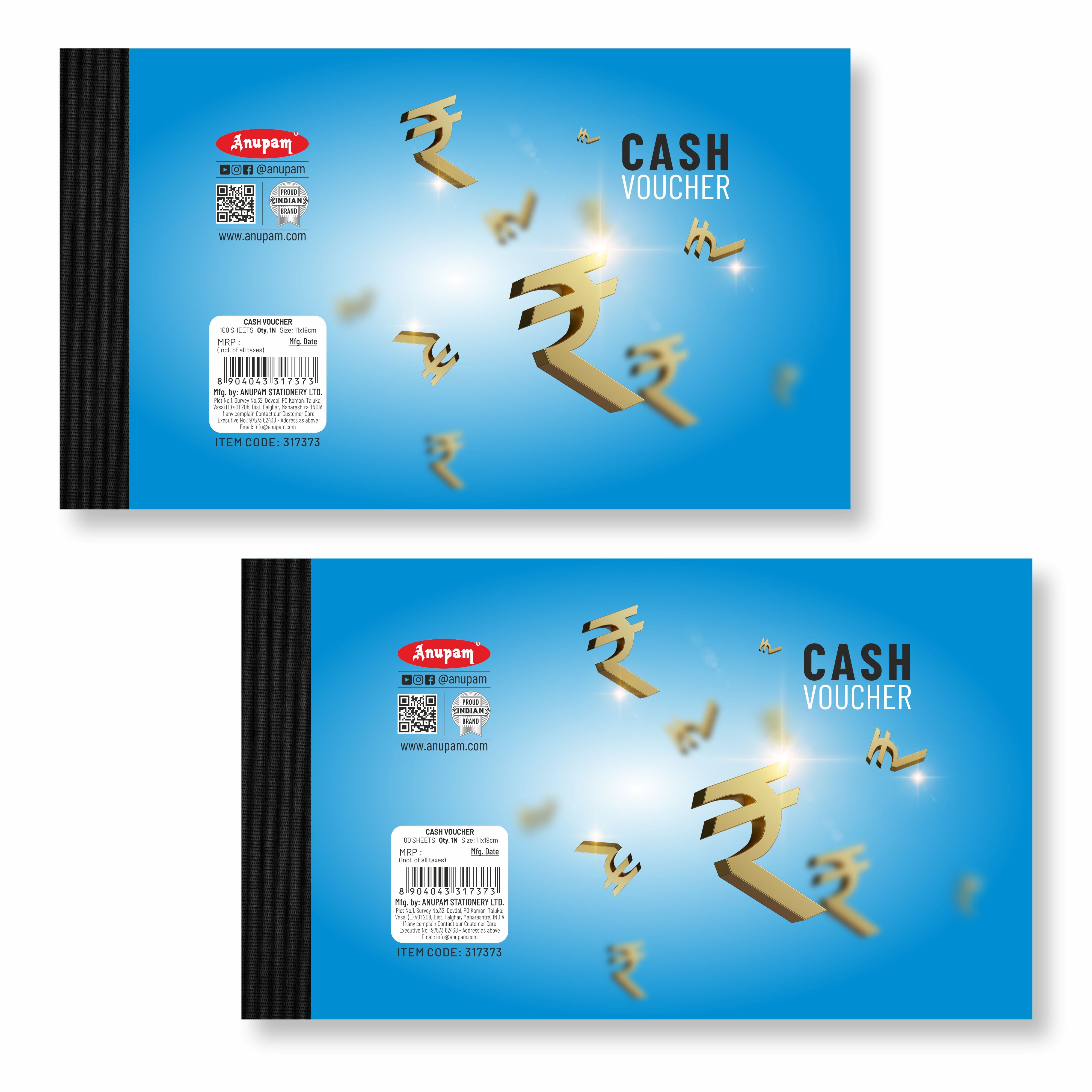 Anupam Cash Voucher book hard Board Back with Dynamic Titles (11x29cm) - 80 GSM (Pack)