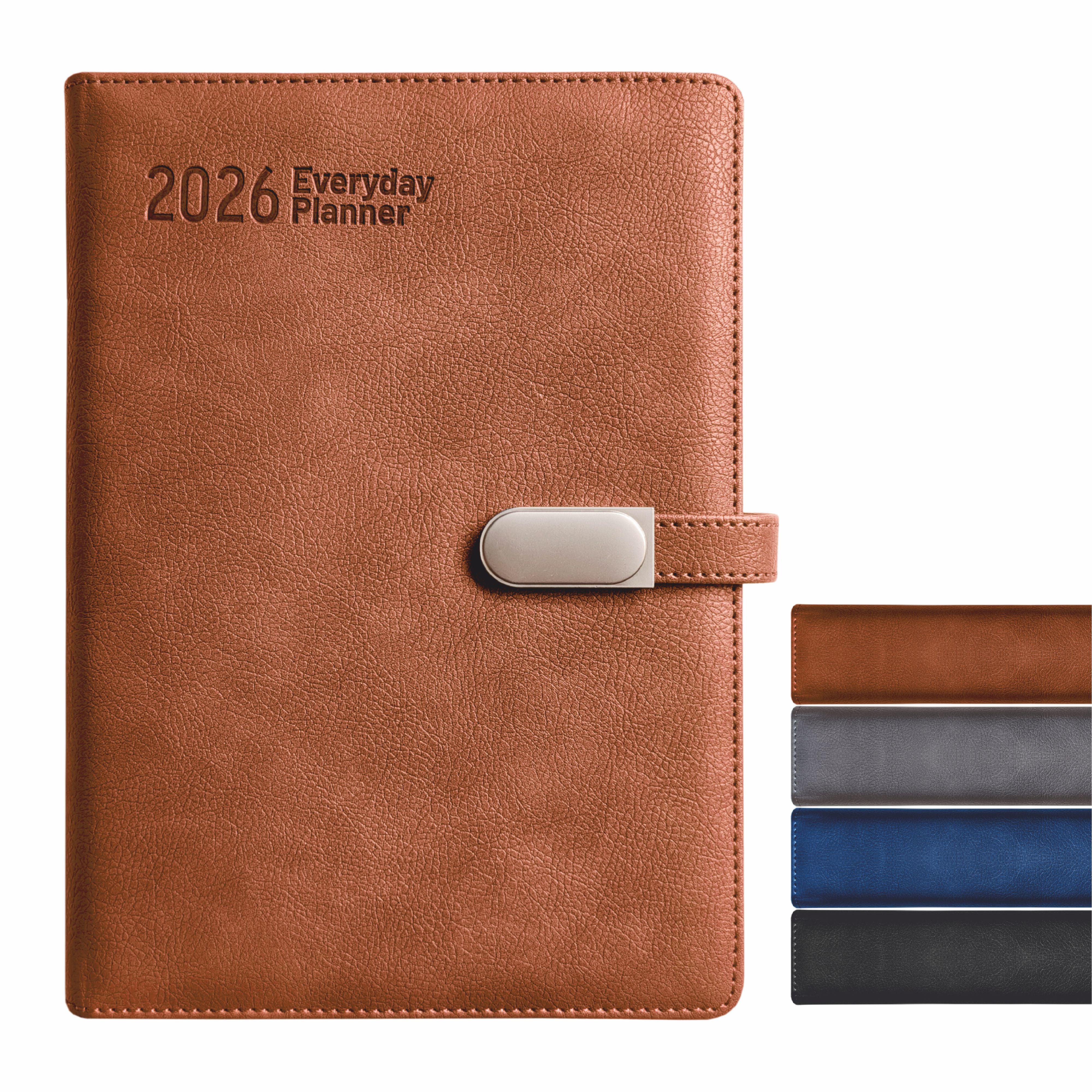 Anupam Crest 2026 Diary, Daily Planner with Dates, 365 Days Full Page Per Day, Monthly Calendar, PU Leather Textured Cover, Metallic Magnetic Closure & Pen Holder – New Year Office Diary