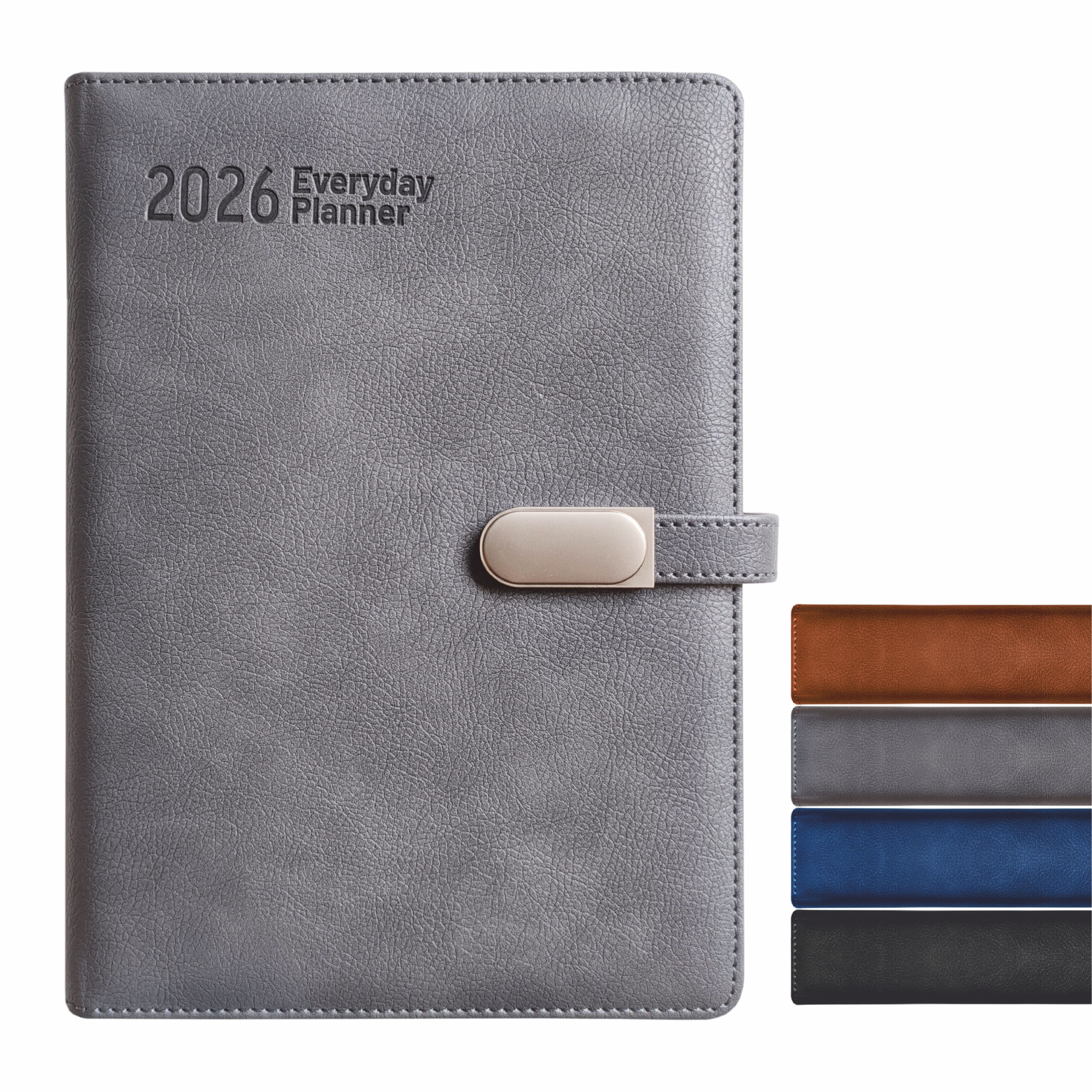 Anupam Crest 2026 Diary, Daily Planner with Dates, 365 Days Full Page Per Day, Monthly Calendar, PU Leather Textured Cover, Metallic Magnetic Closure & Pen Holder – New Year Office Diary
