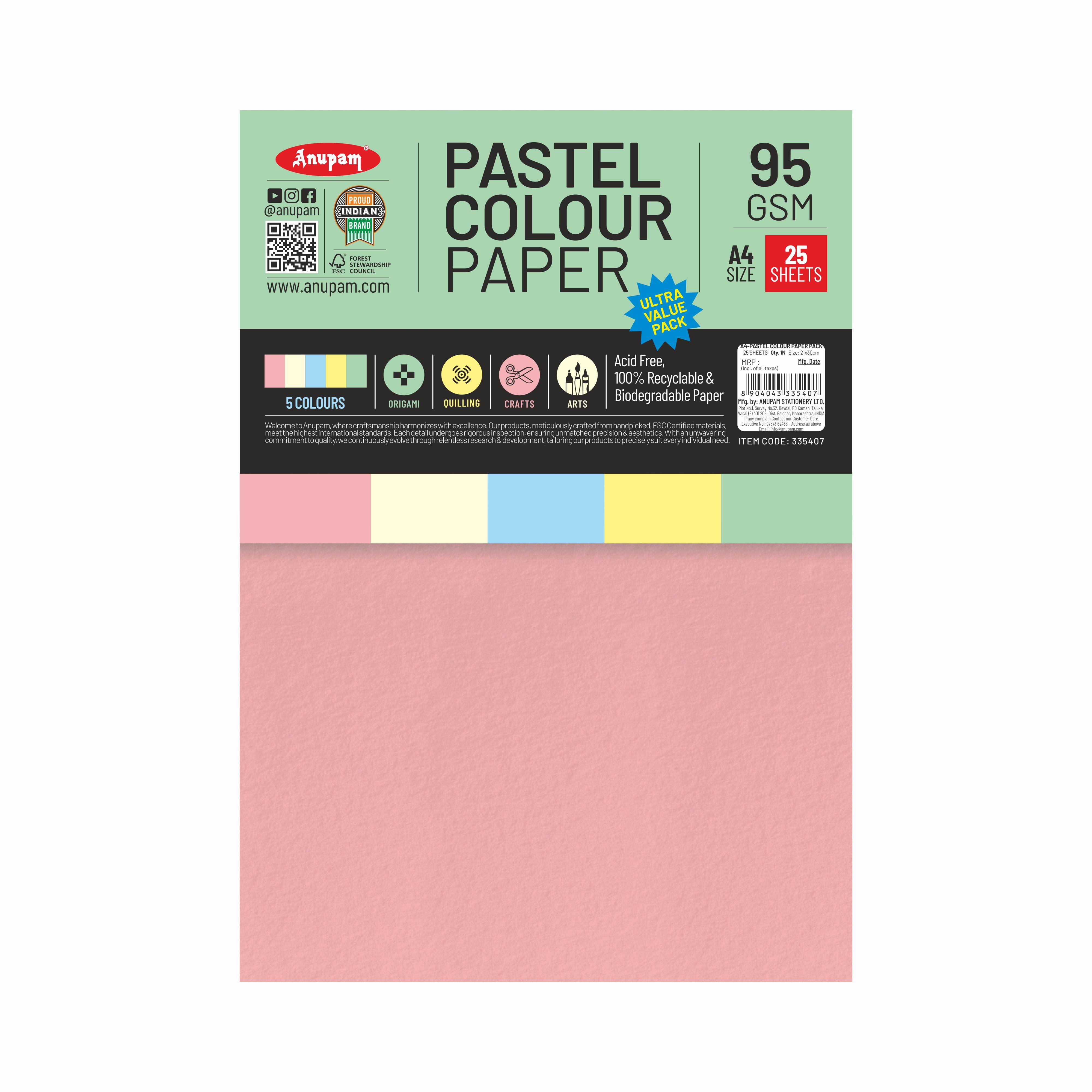 Anupam Pastel Colour Paper Shades 5 Colour Paper Pack