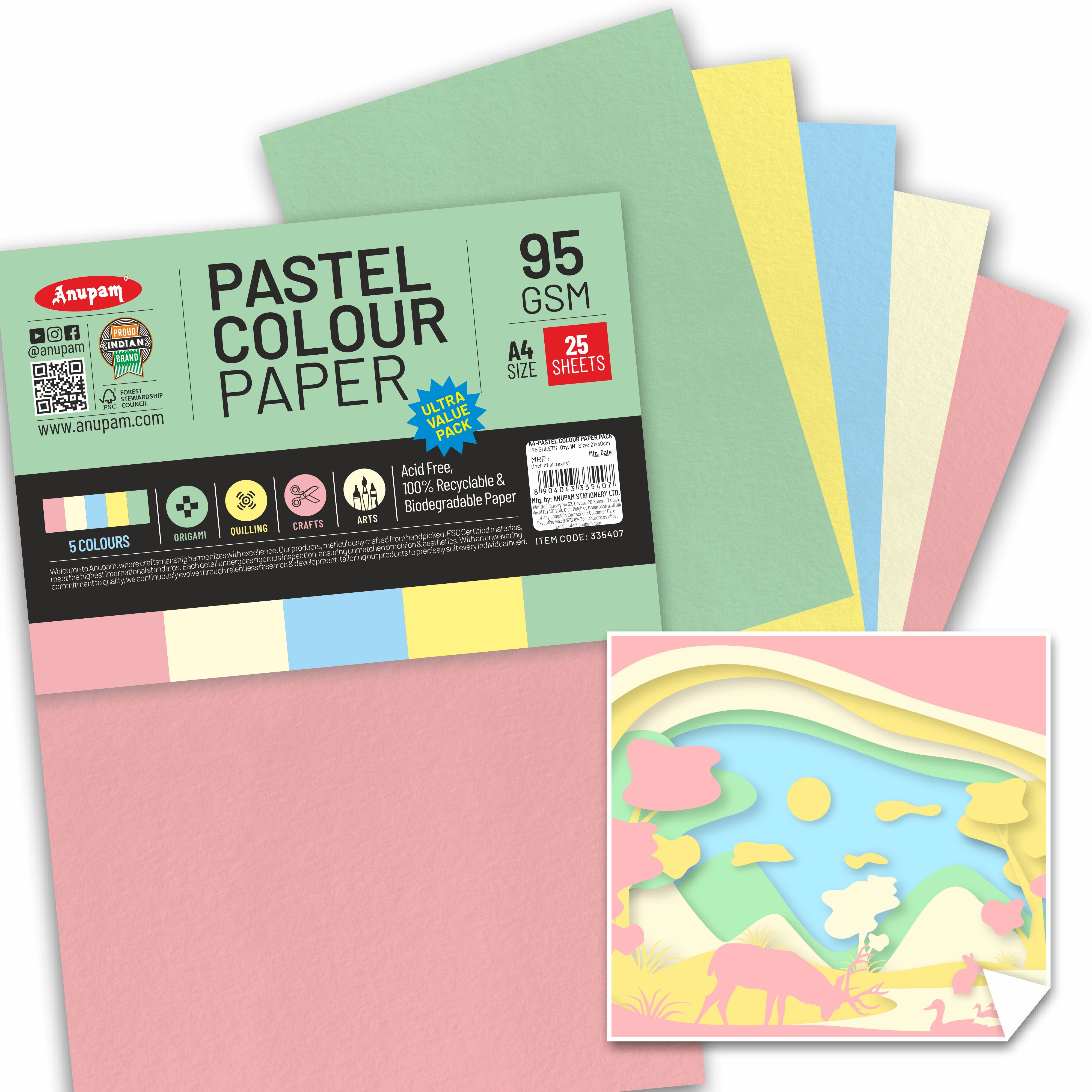 Anupam Pastel Colour Paper Shades 5 Colour Paper Pack