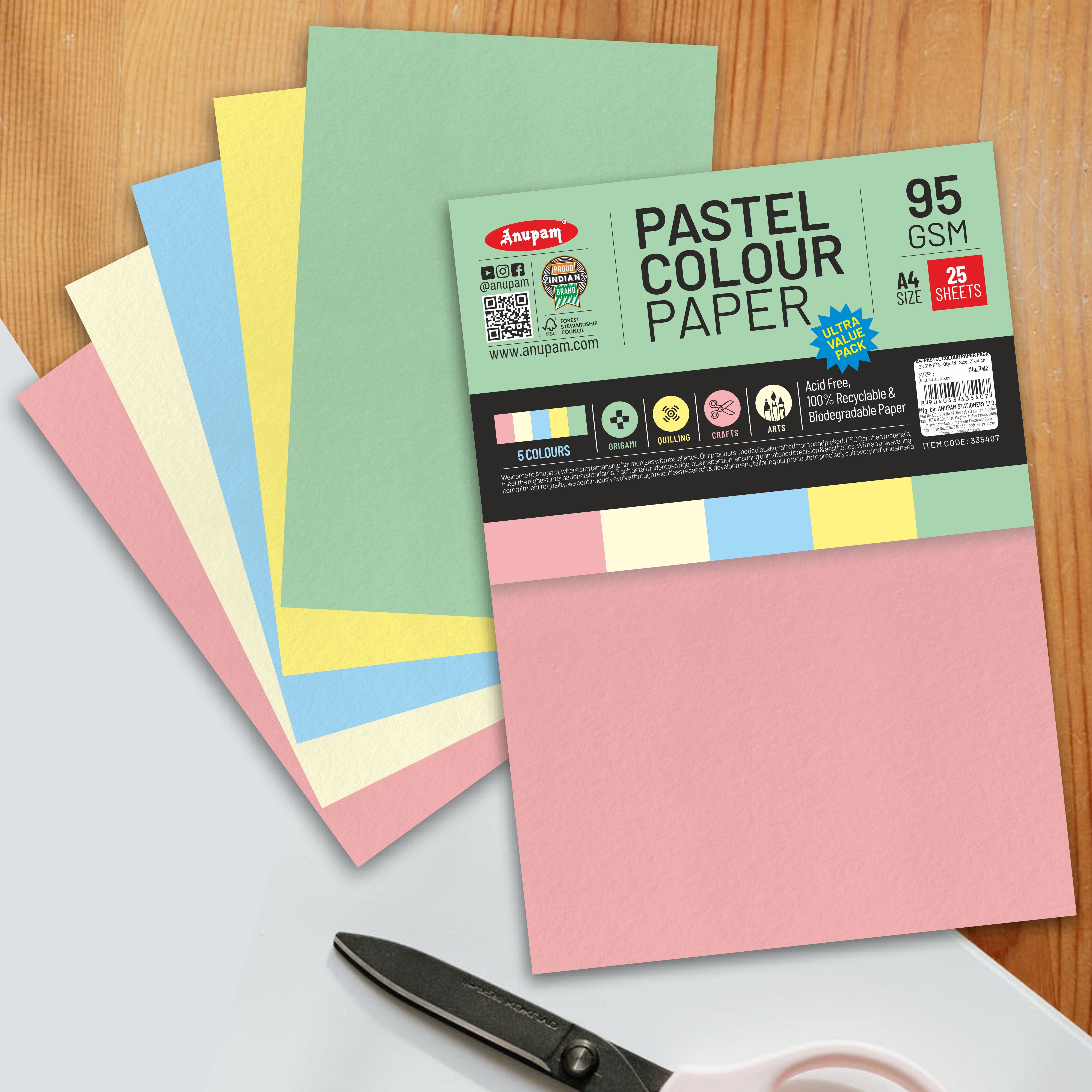 Anupam Pastel Colour Paper Shades 5 Colour Paper Pack