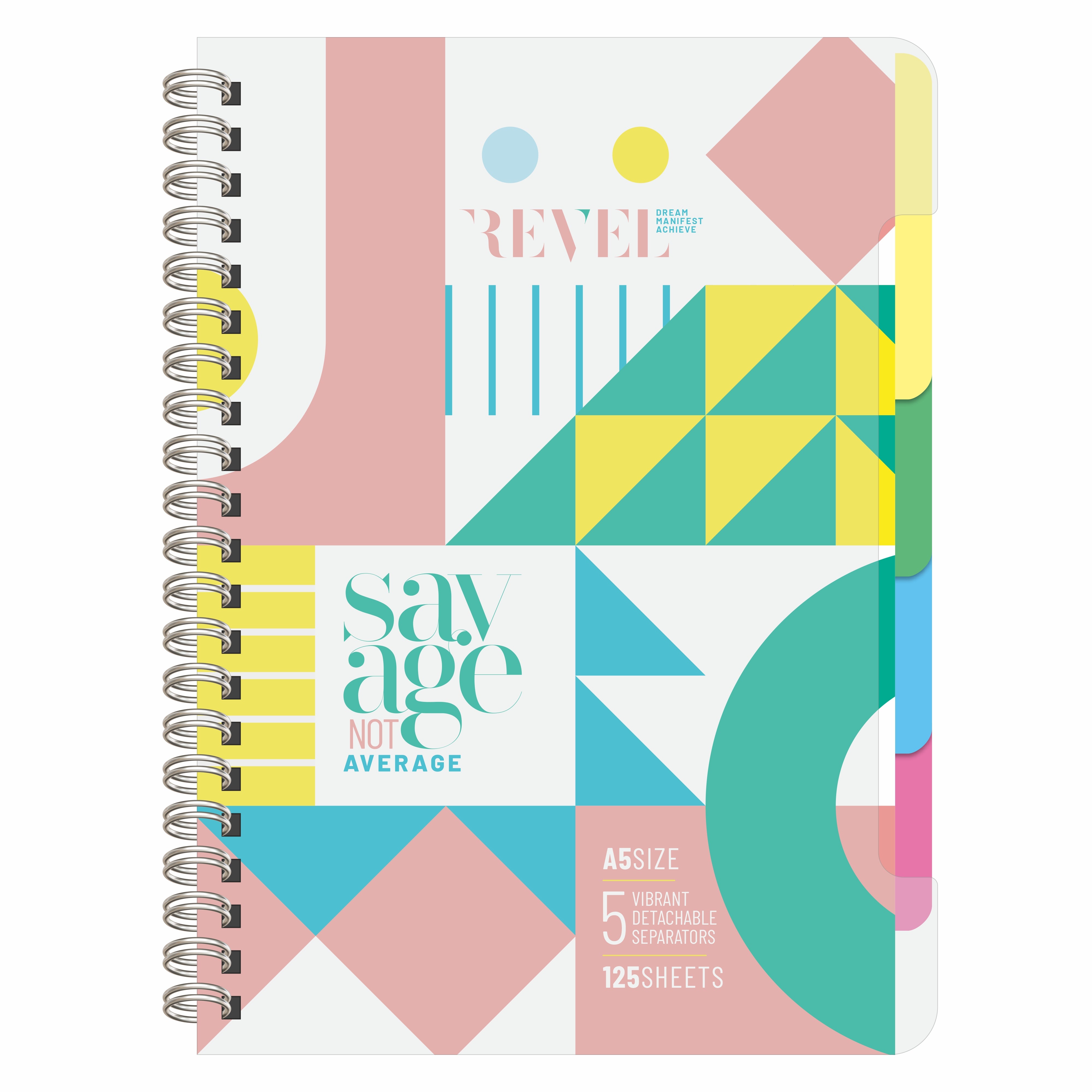 Anupam Revel 5 Subject Book 250Pgs 80 Gsm Natural White - A5 College Ruled Spiral Notebook Movable Dividers, Front/transparent  Plastic Covers, Multi Subject Notebook